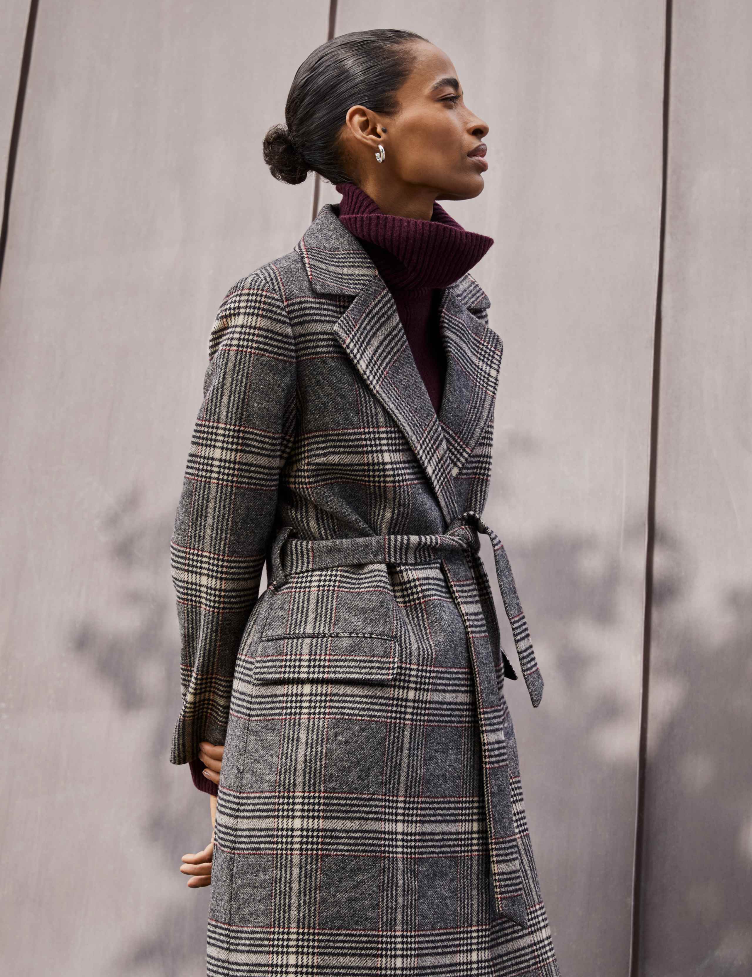 Checked Longline Trench Style Coat with Wool 5 of 6