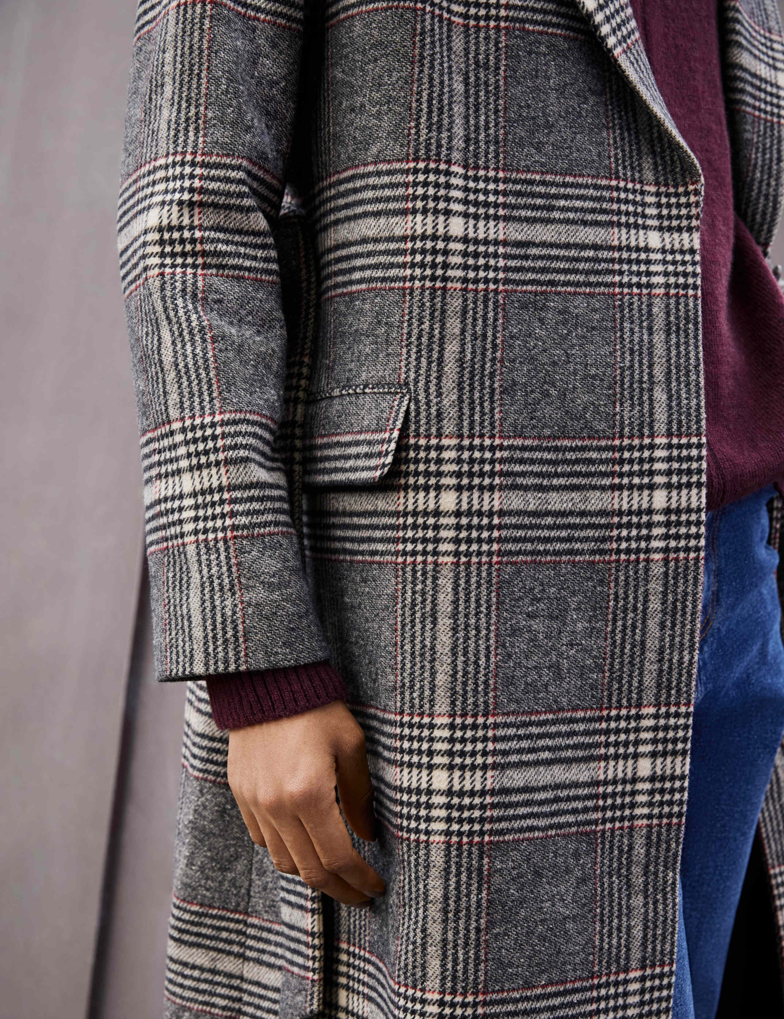 Checked Longline Trench Style Coat with Wool 6 of 6