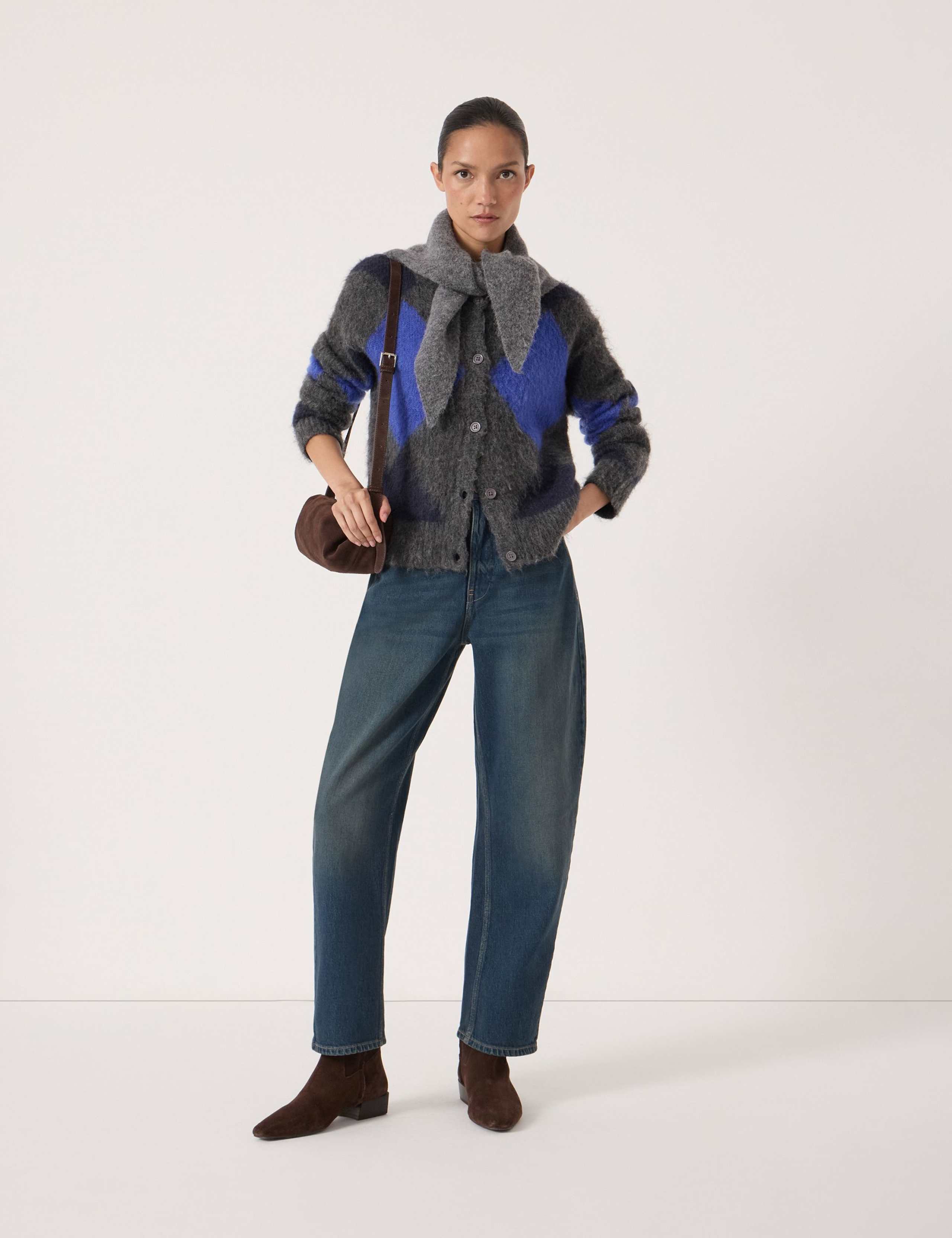 Argyle Crew Neck Cardigan with Wool 3 of 5