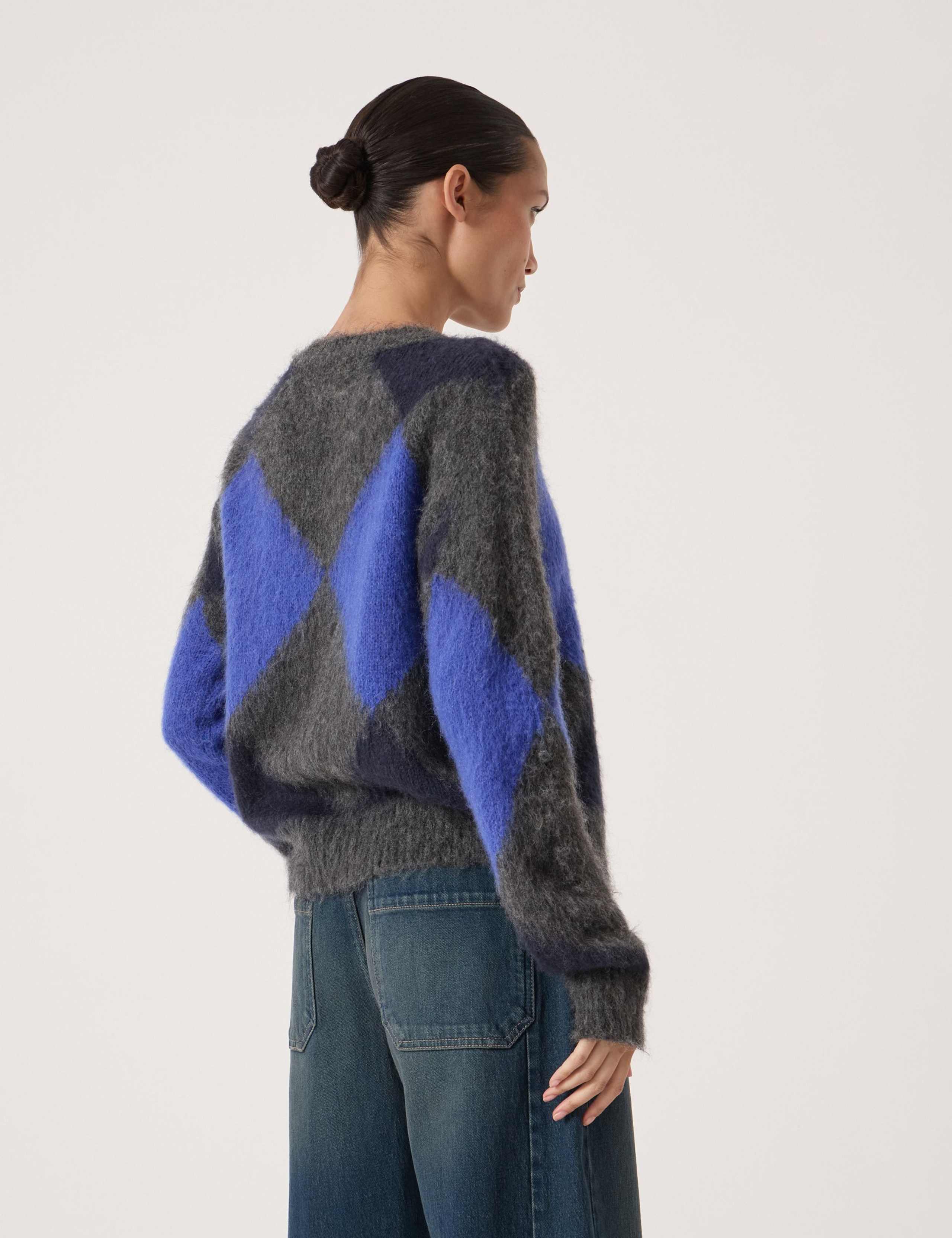Argyle Crew Neck Cardigan with Wool 4 of 5