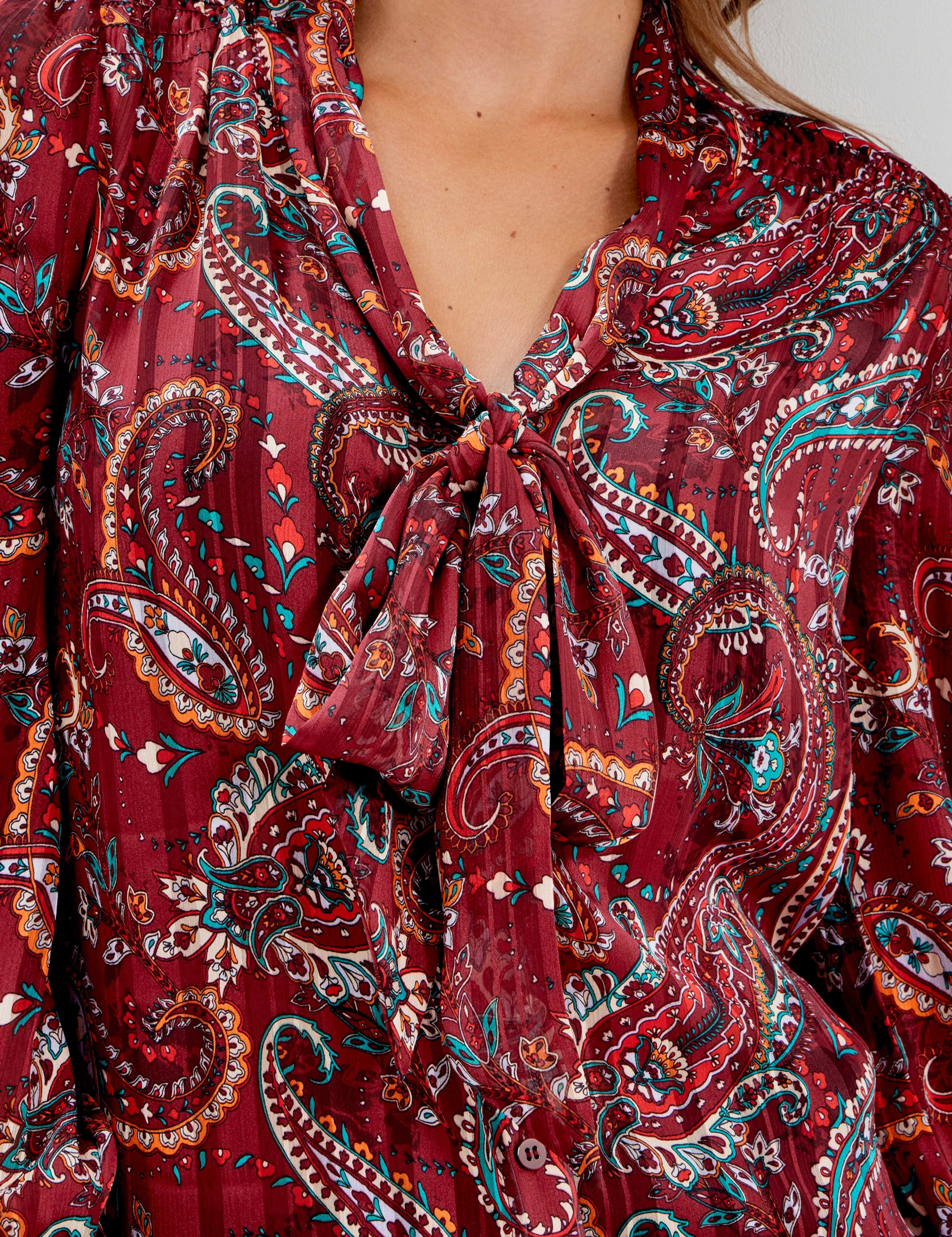 Satin Paisley Tie Neck Blouse 11 of 11