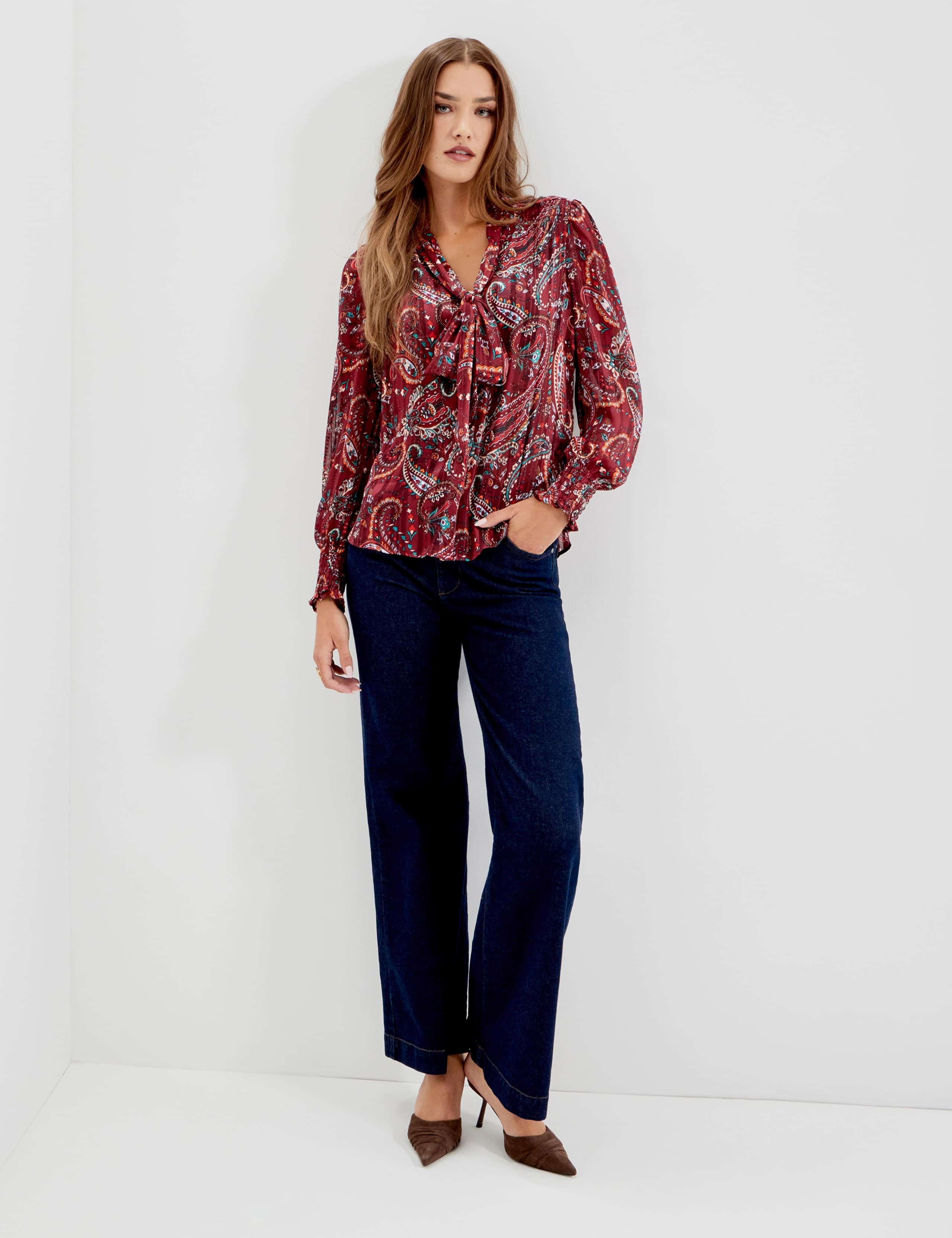 Satin Paisley Tie Neck Blouse 3 of 11
