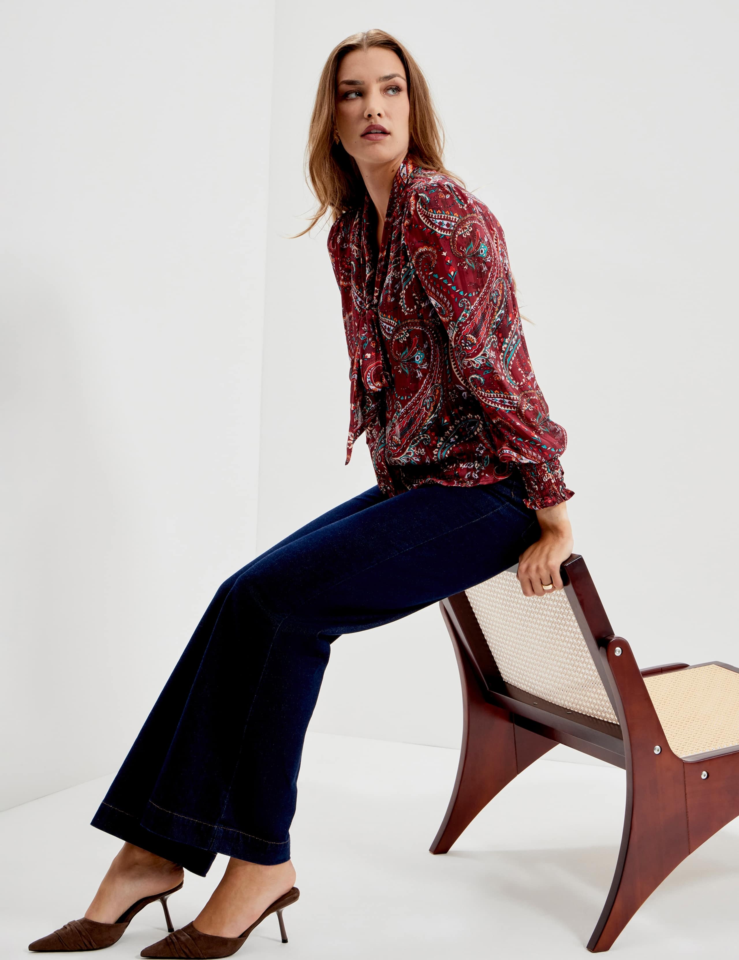 Satin Paisley Tie Neck Blouse 4 of 11