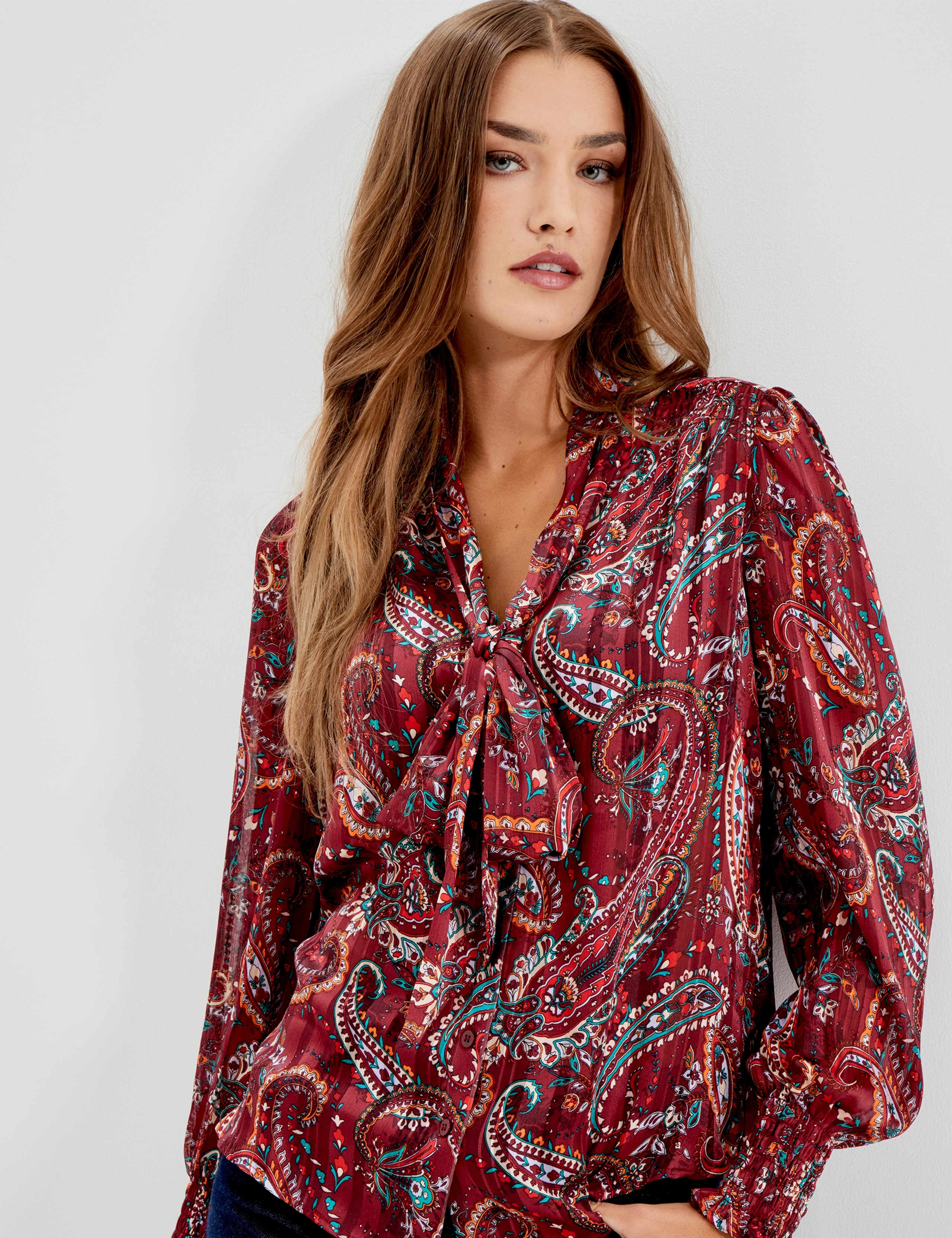 Satin Paisley Tie Neck Blouse 5 of 11