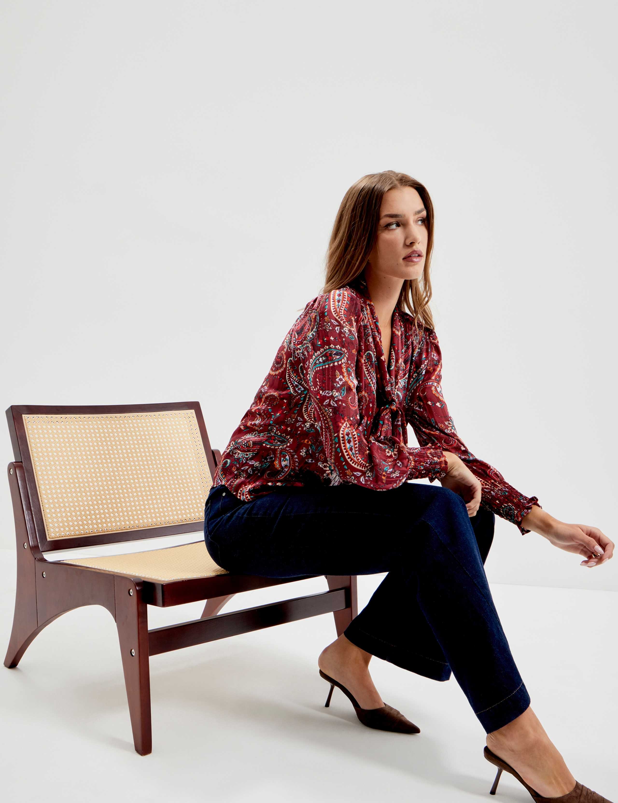 Satin Paisley Tie Neck Blouse 6 of 11