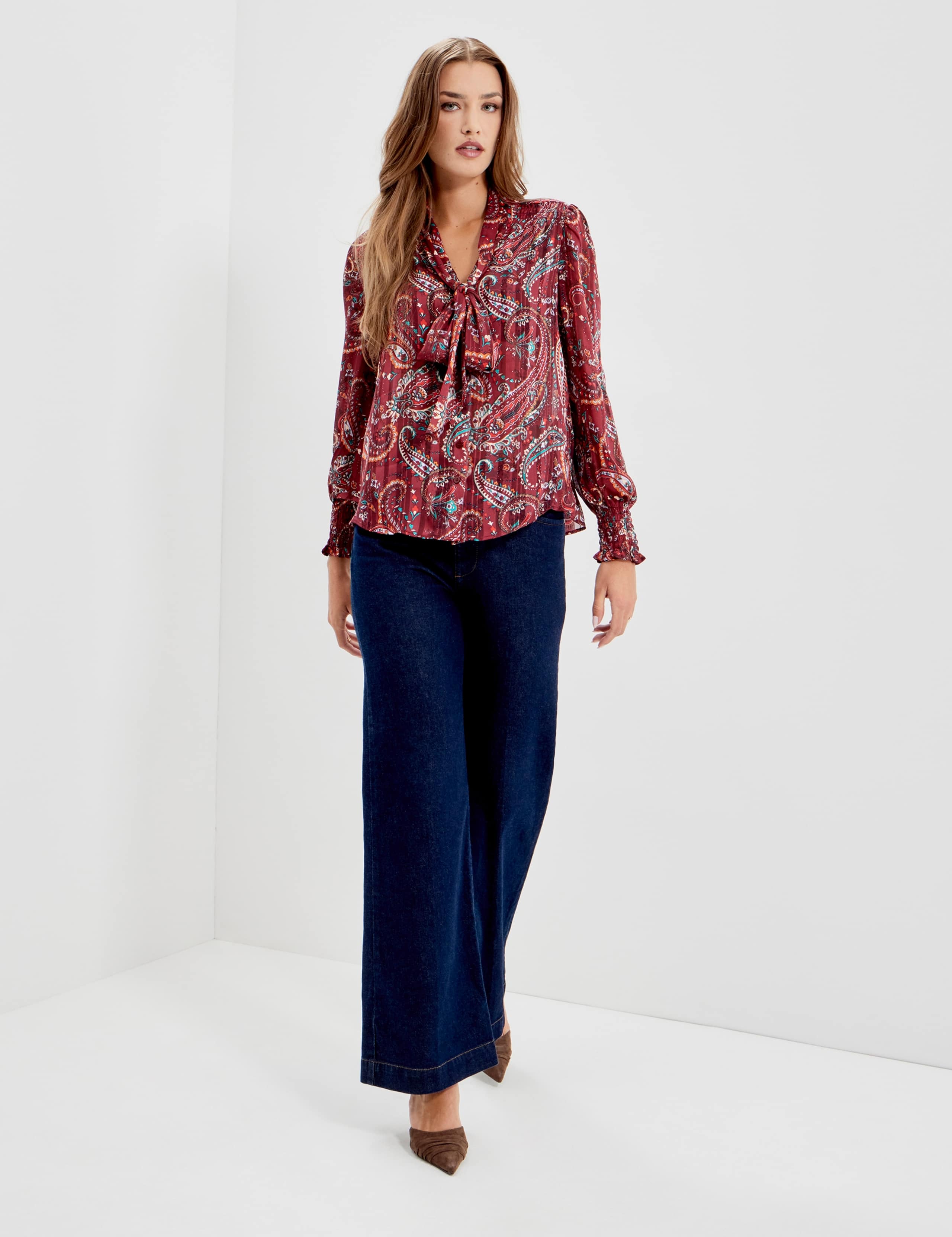 Satin Paisley Tie Neck Blouse 7 of 11