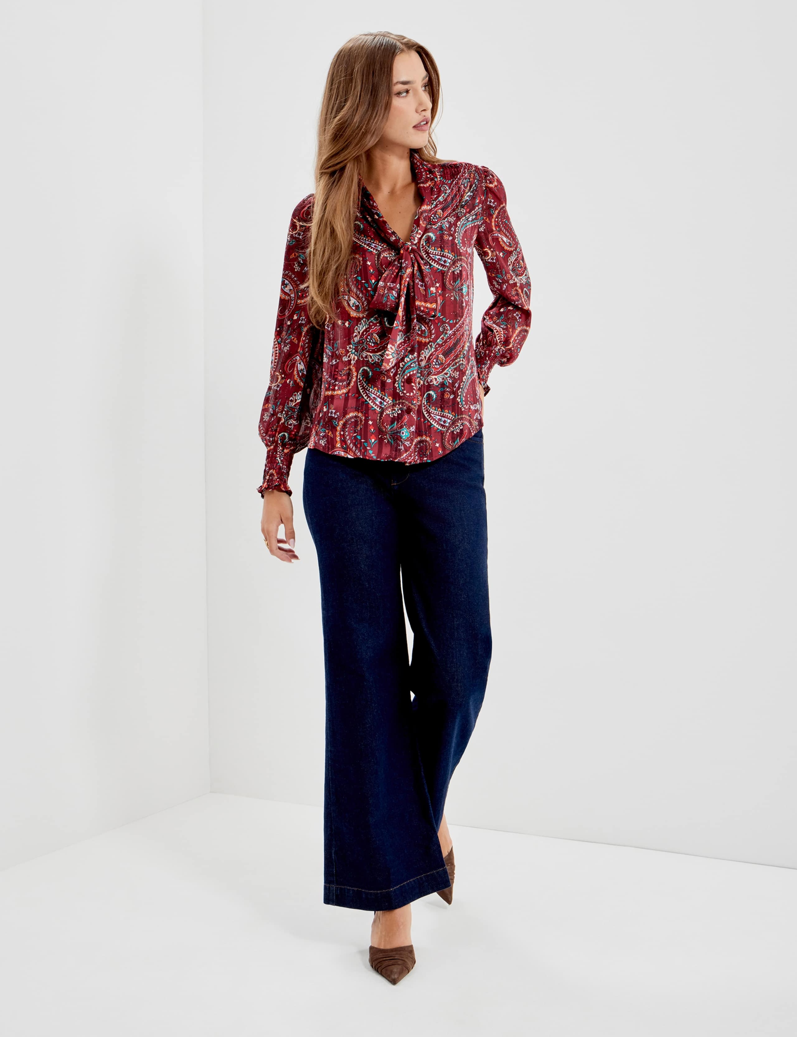 Satin Paisley Tie Neck Blouse 8 of 11