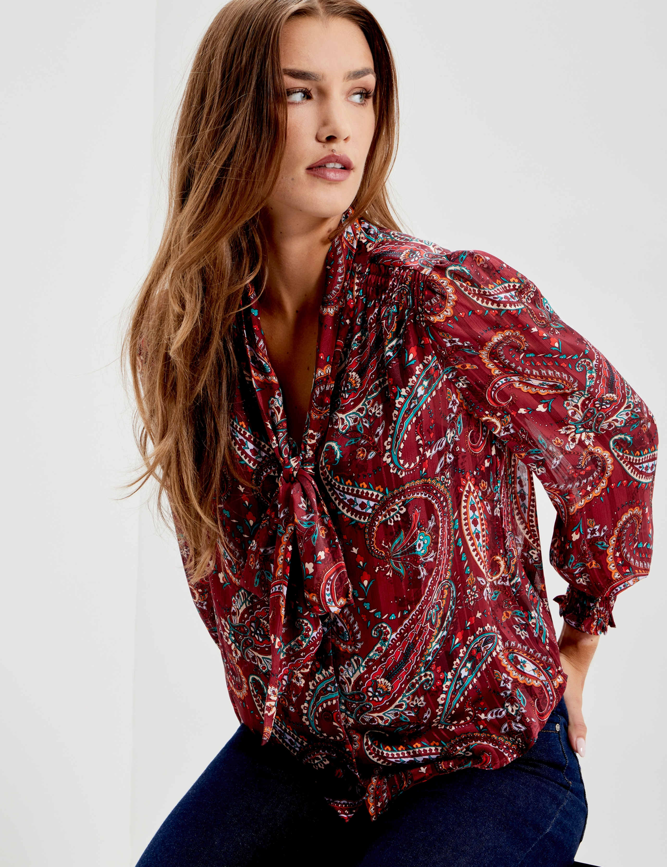 Satin Paisley Tie Neck Blouse 9 of 11