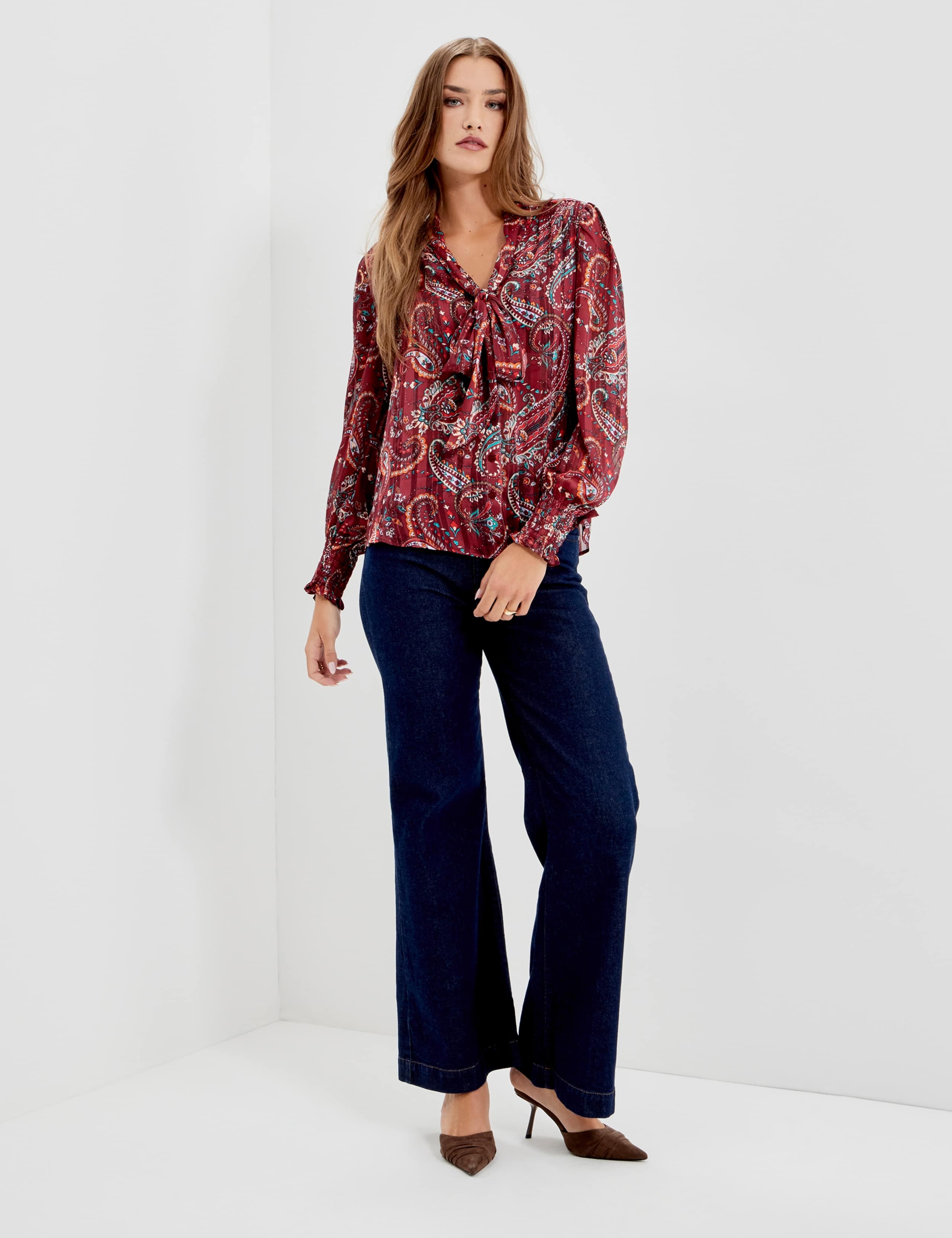 Satin Paisley Tie Neck Blouse 10 of 11