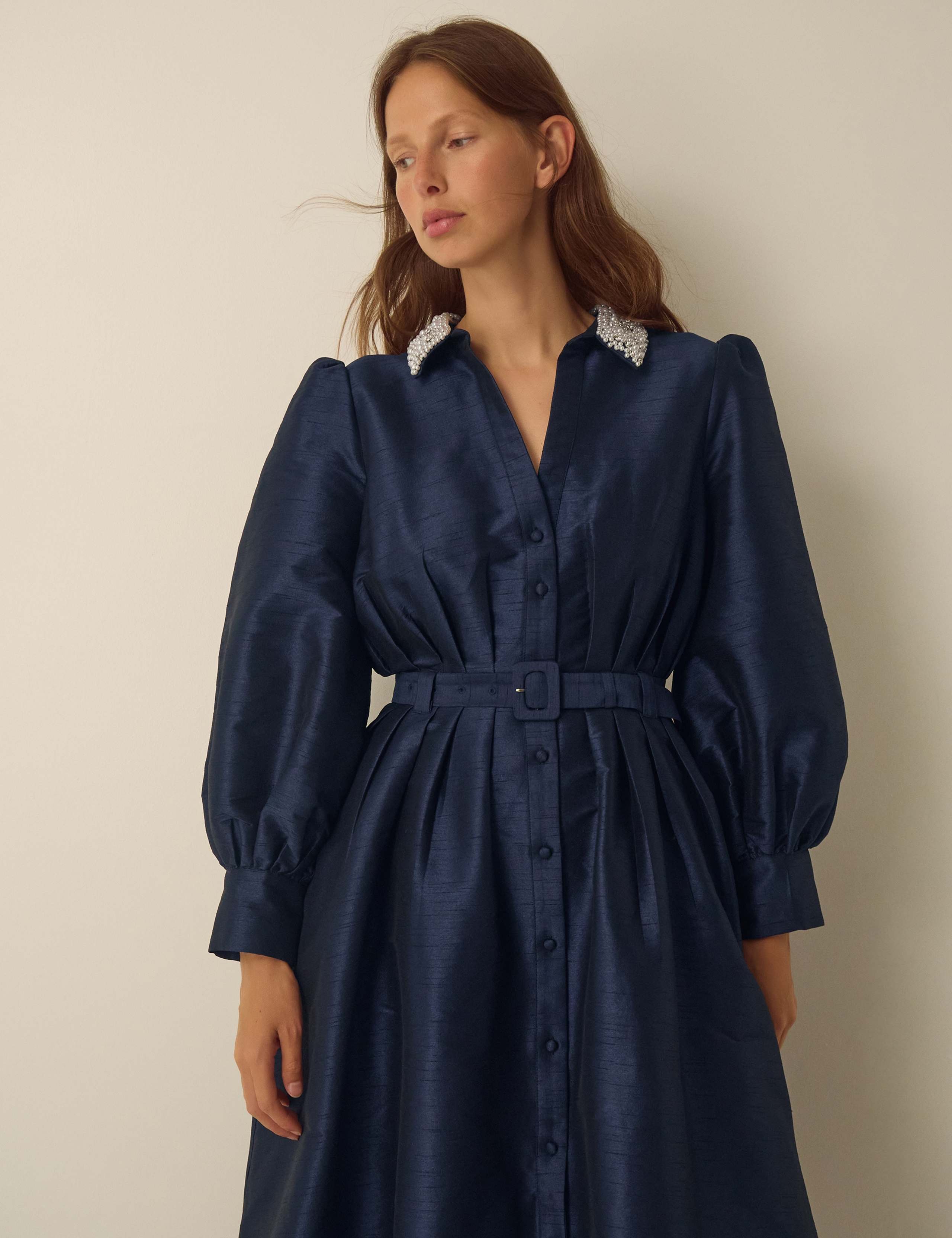 Embellished Collared Midi Shirt Dress 3 of 4