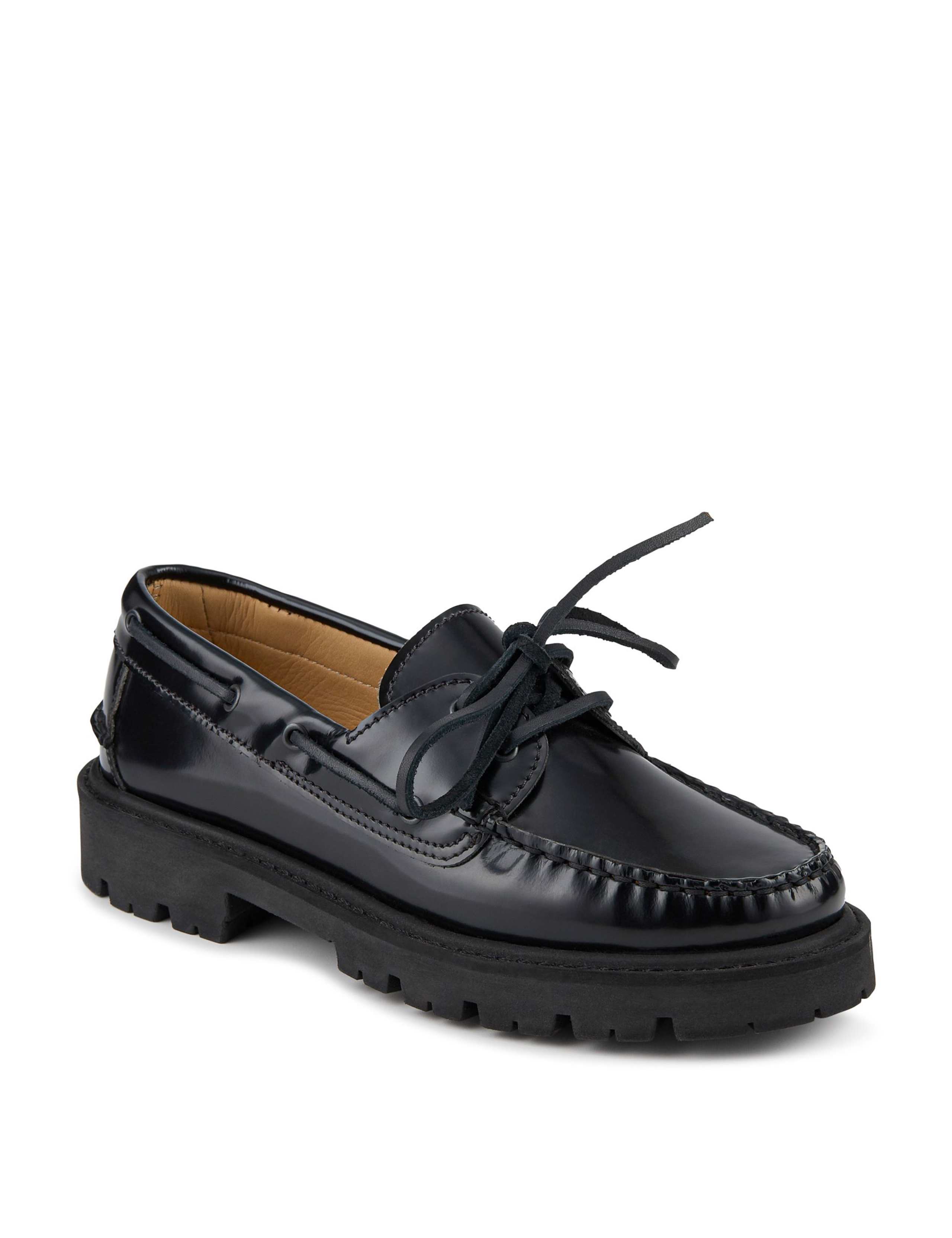 Leather Block Heel Loafers 3 of 5