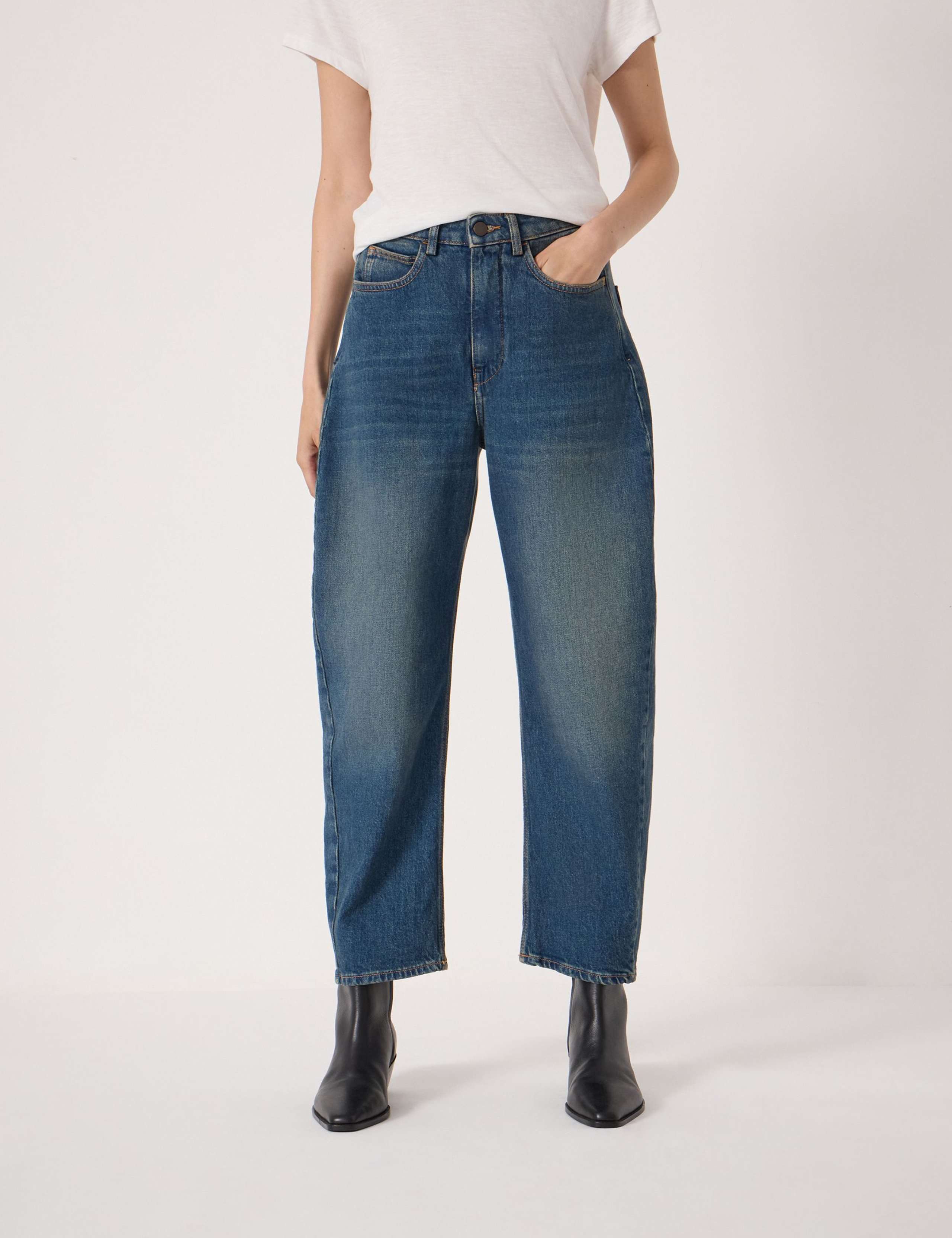 Mid Rise Barrel Ankle Grazer Jeans 3 of 6