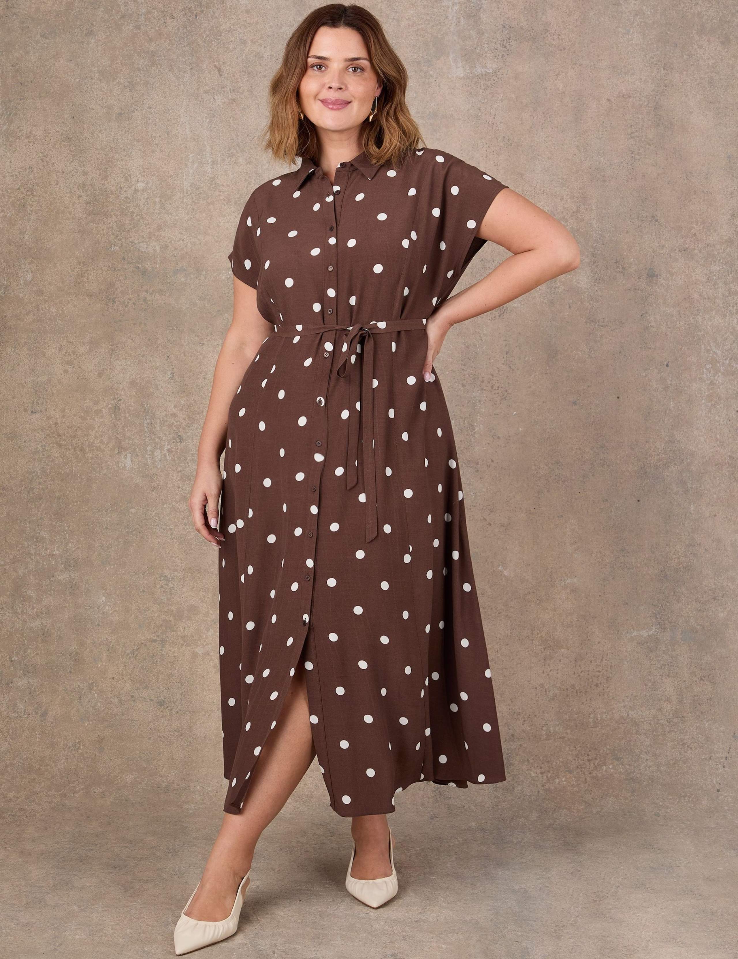 Polka Dot Button Through Midaxi Shirt Dress 2 of 5