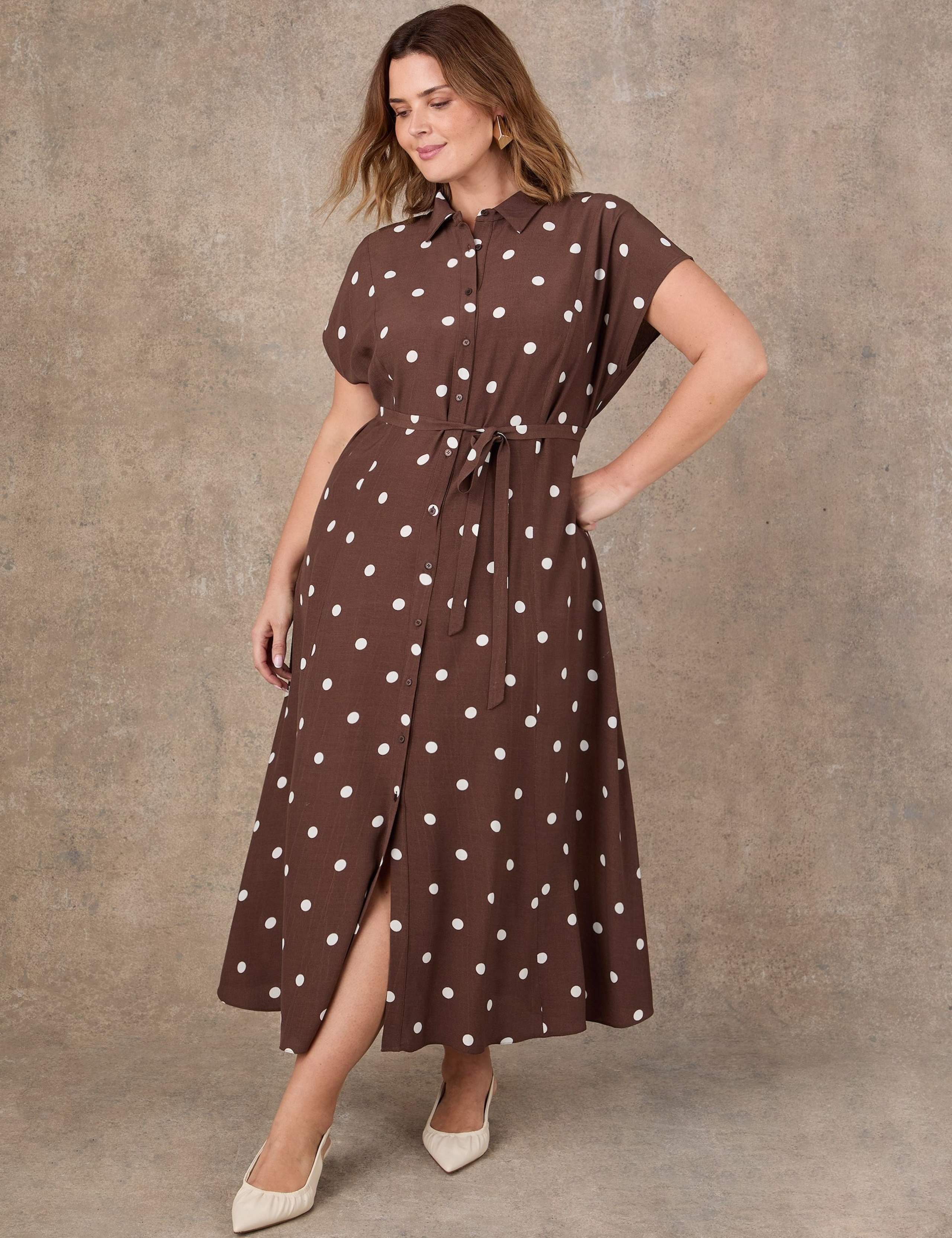 Polka Dot Button Through Midaxi Shirt Dress 3 of 5