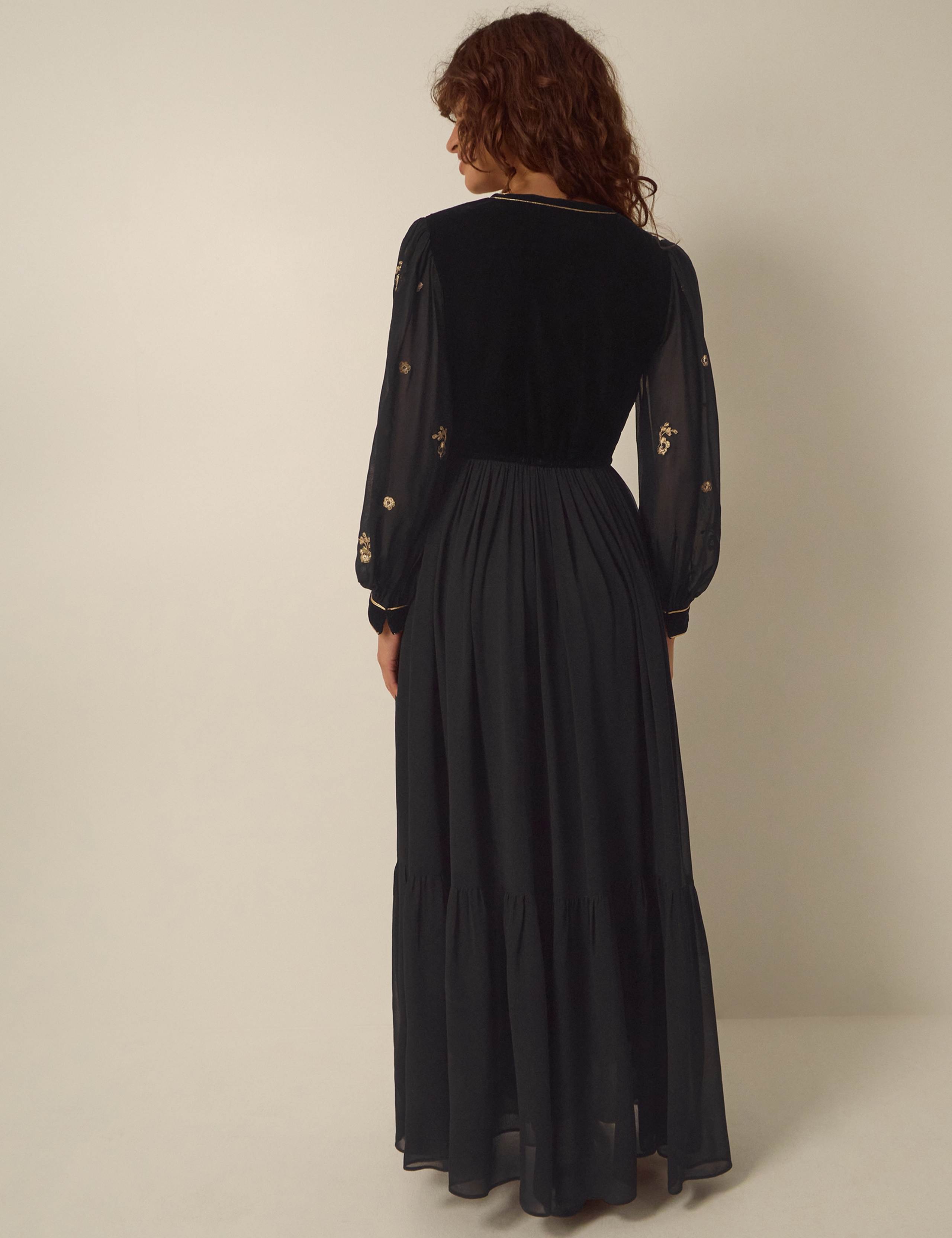 Velvet Embroidered V-Neck Maxi Tea Dress 3 of 6