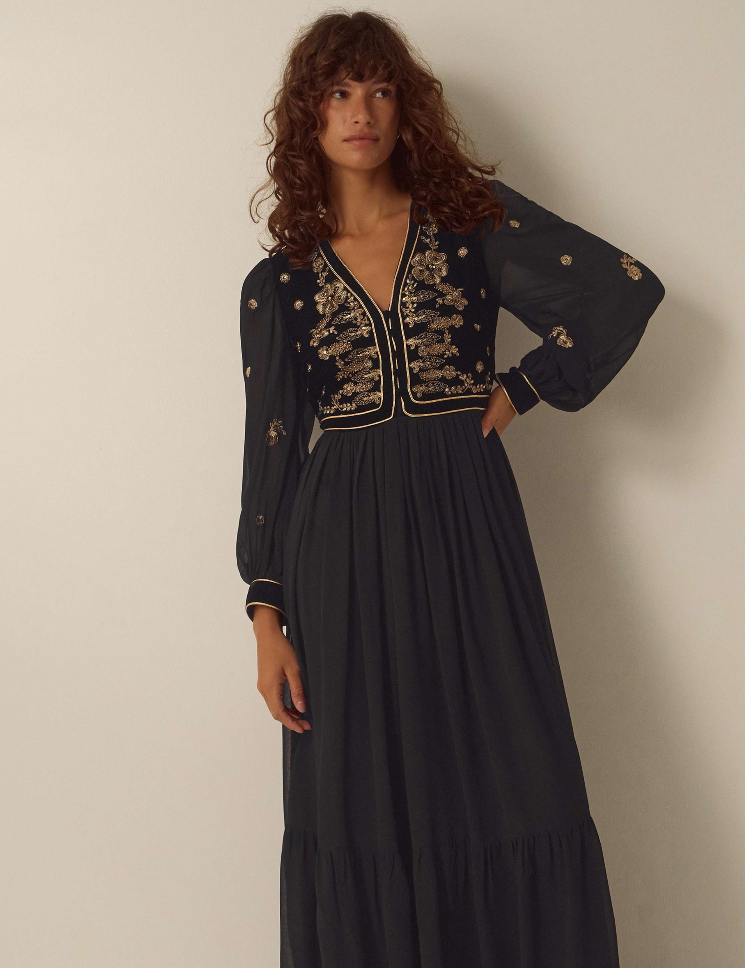 Velvet Embroidered V-Neck Maxi Tea Dress 4 of 6