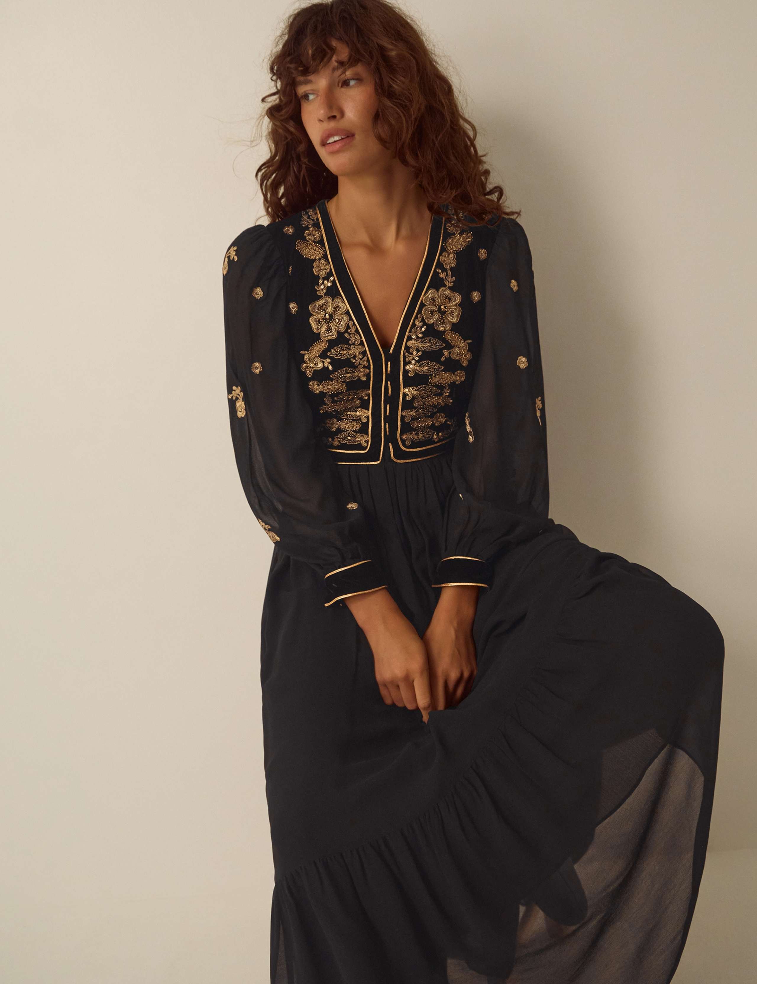 Velvet Embroidered V-Neck Maxi Tea Dress 5 of 6