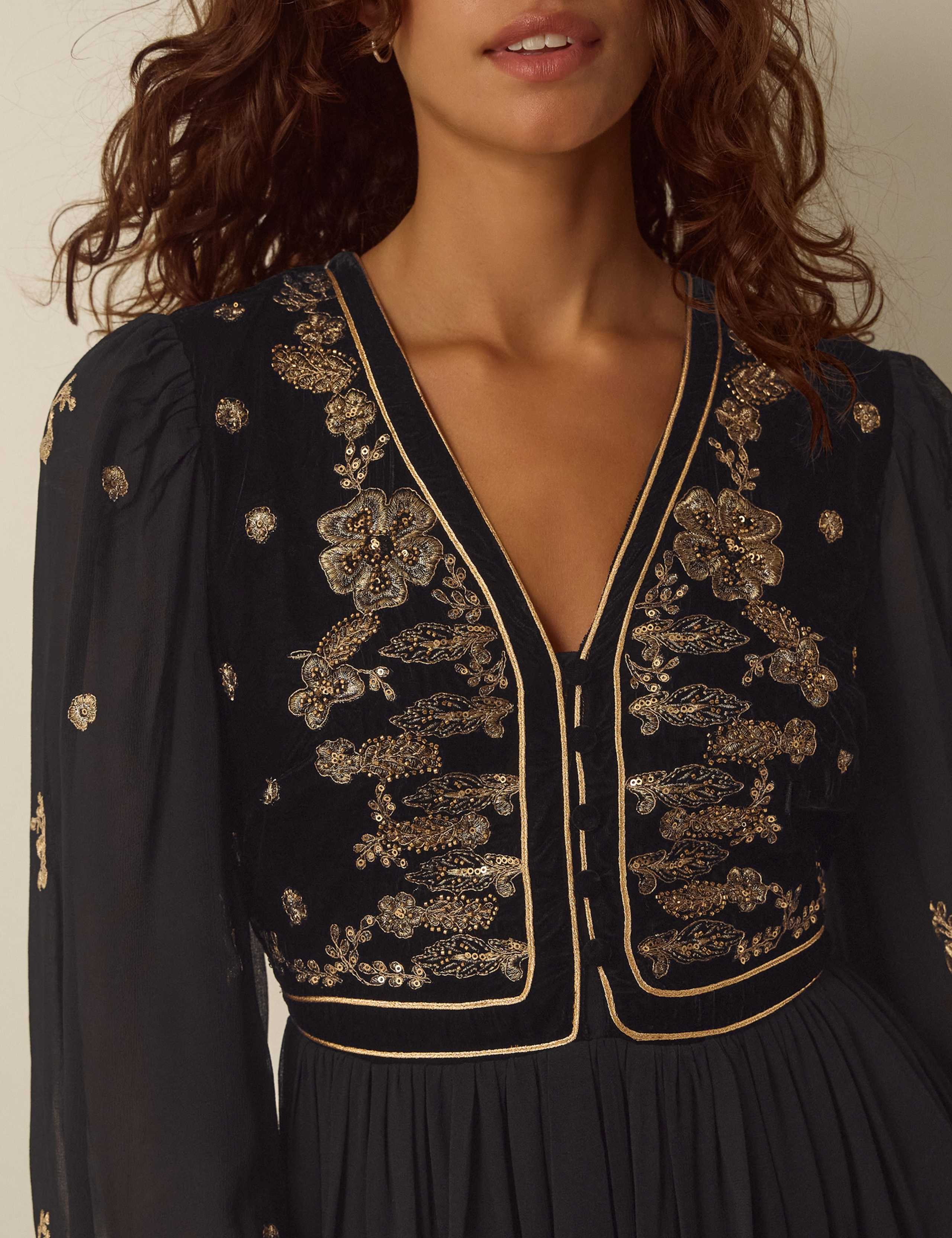 Velvet Embroidered V-Neck Maxi Tea Dress 6 of 6