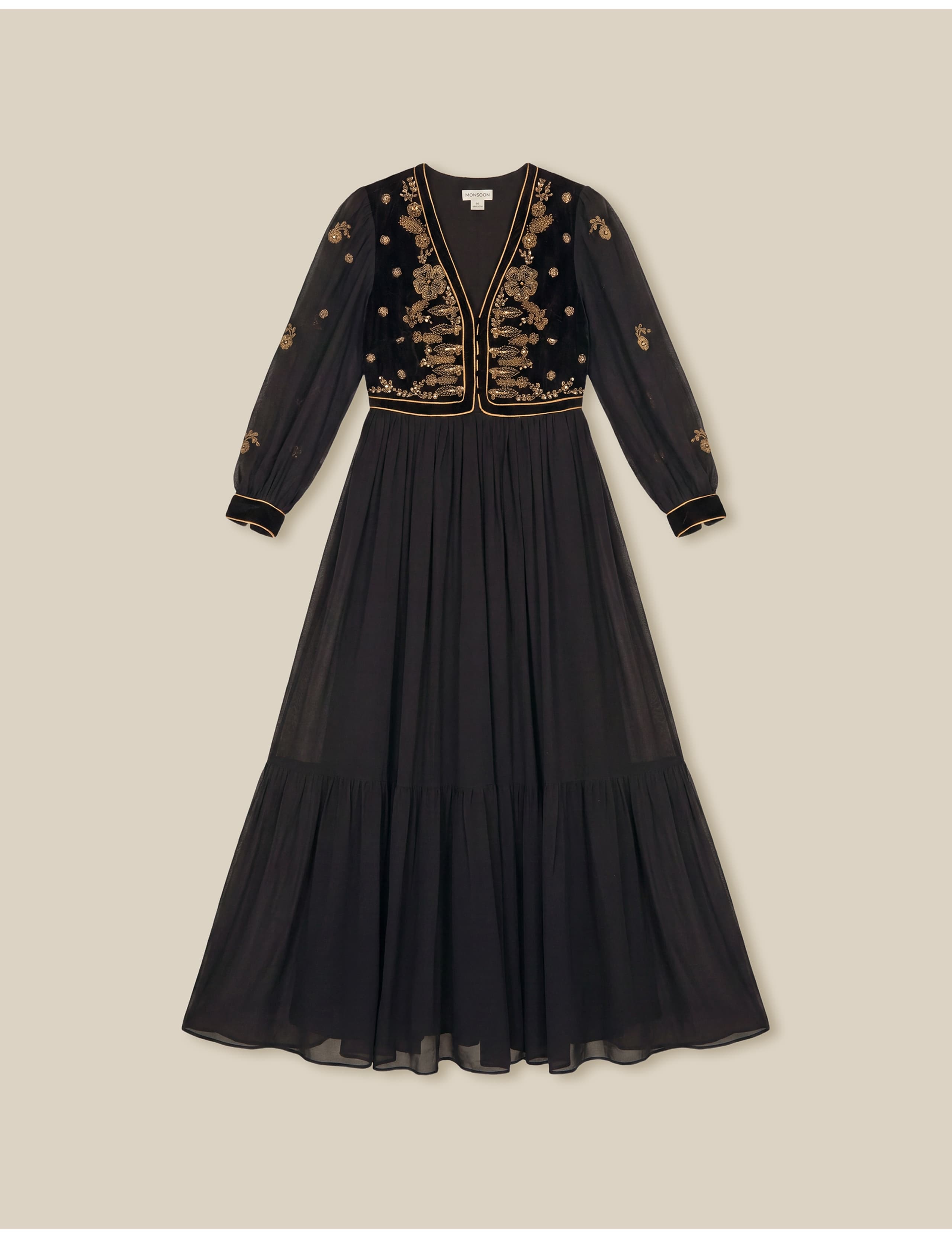 Velvet Embroidered V-Neck Maxi Tea Dress 2 of 6