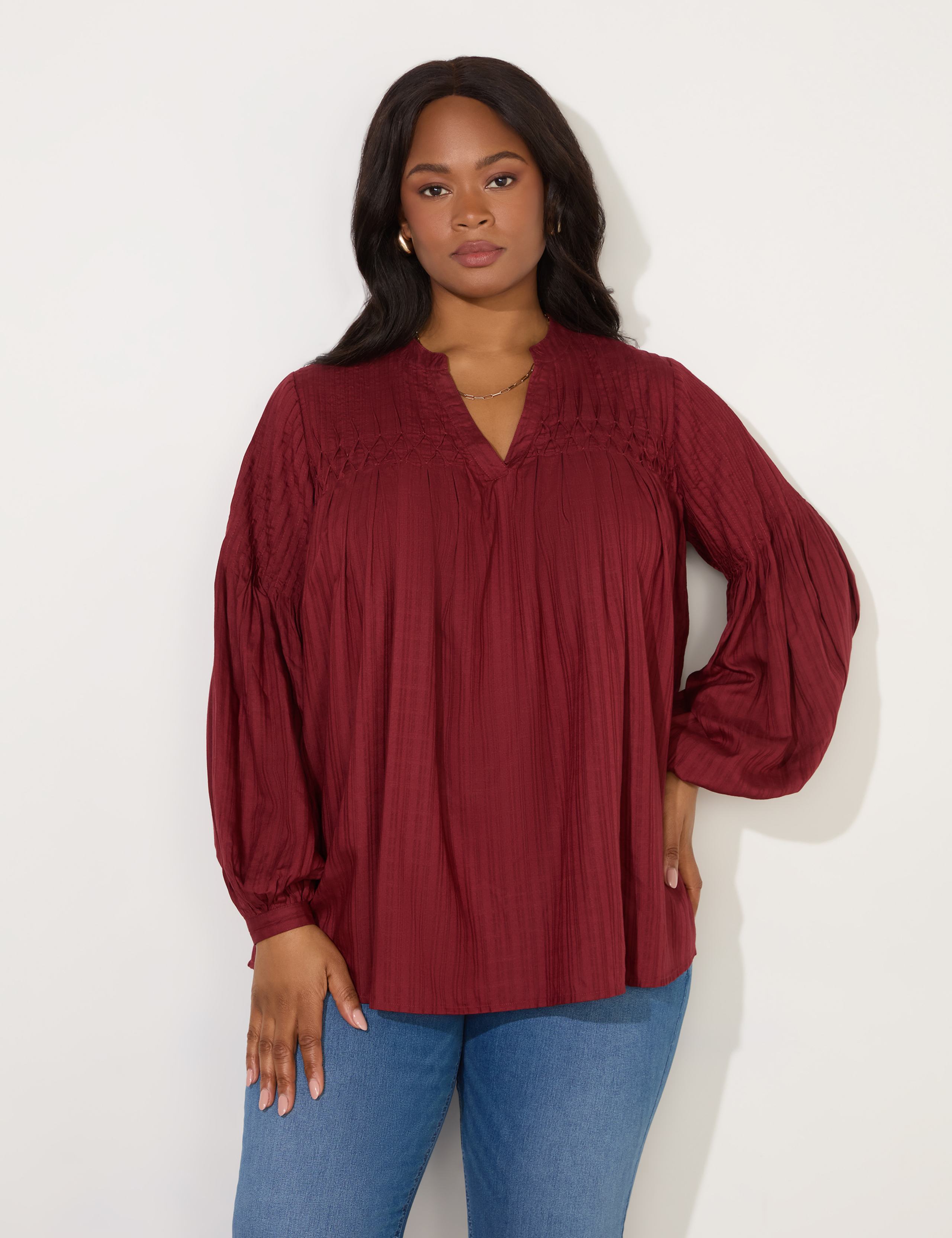V-Neck Pintuck Blouse 2 of 6