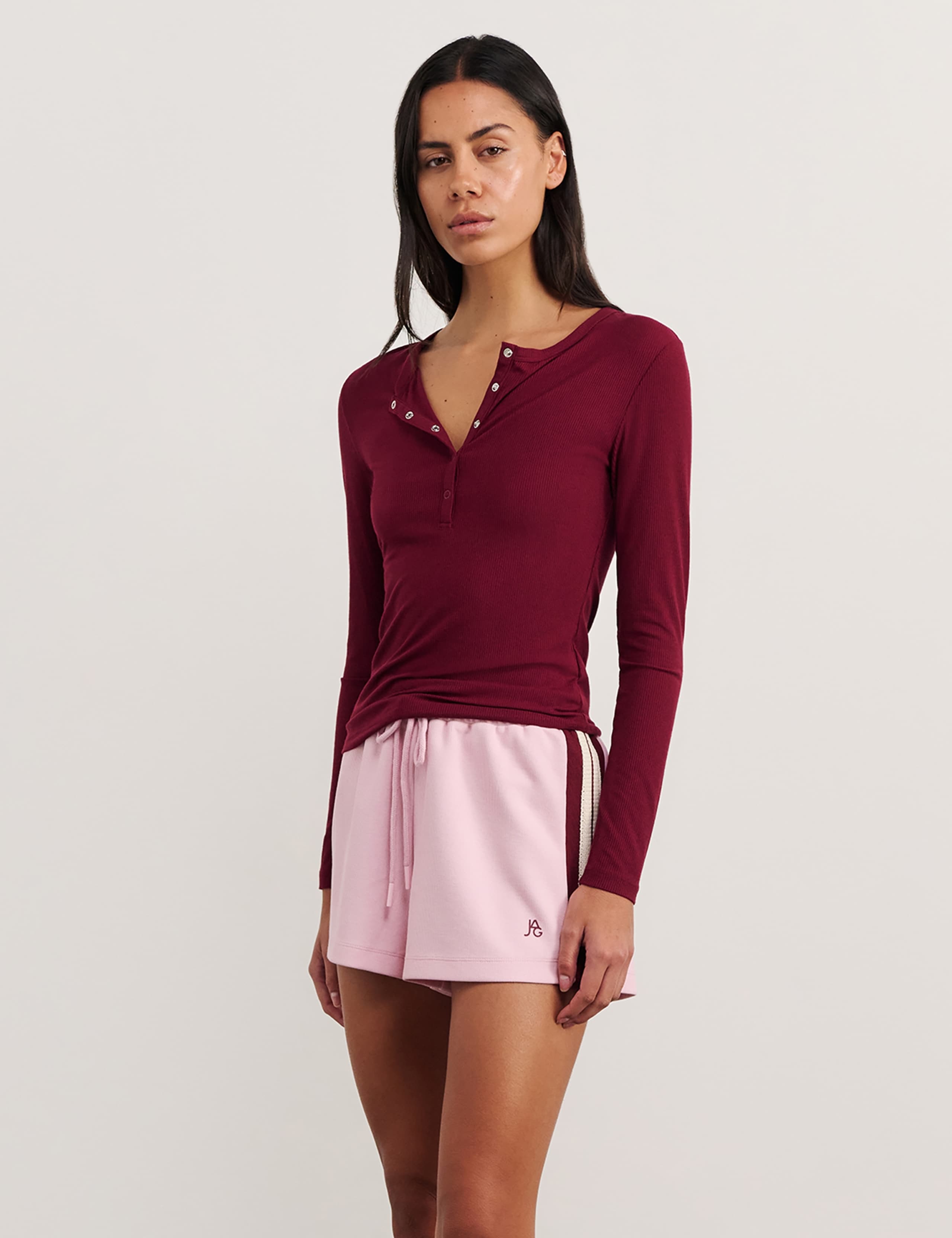Jersey Ribbed Henley Top 3 of 5