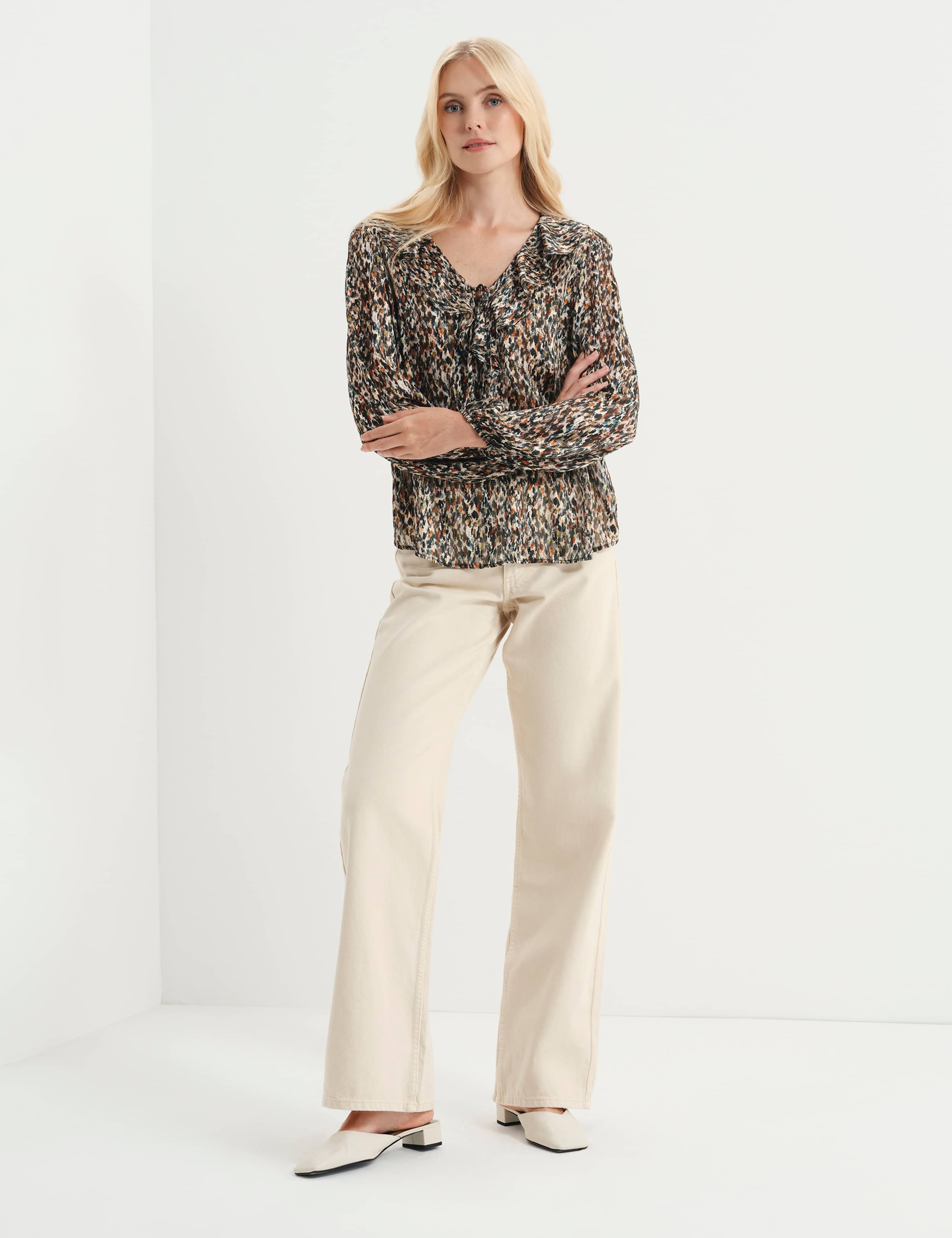Printed Satin Chiffon Ruffle Blouse 2 of 7