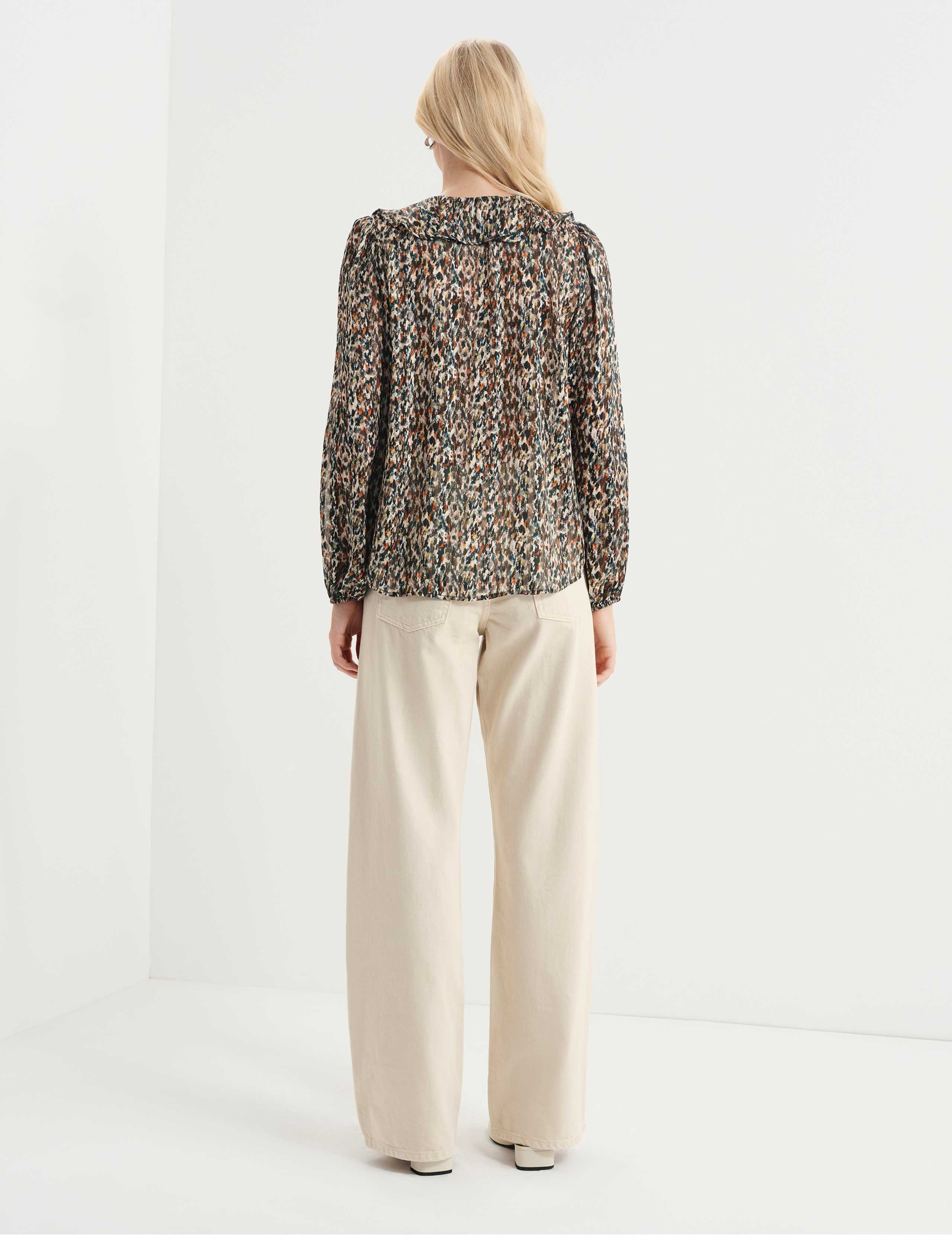 Printed Satin Chiffon Ruffle Blouse 4 of 7