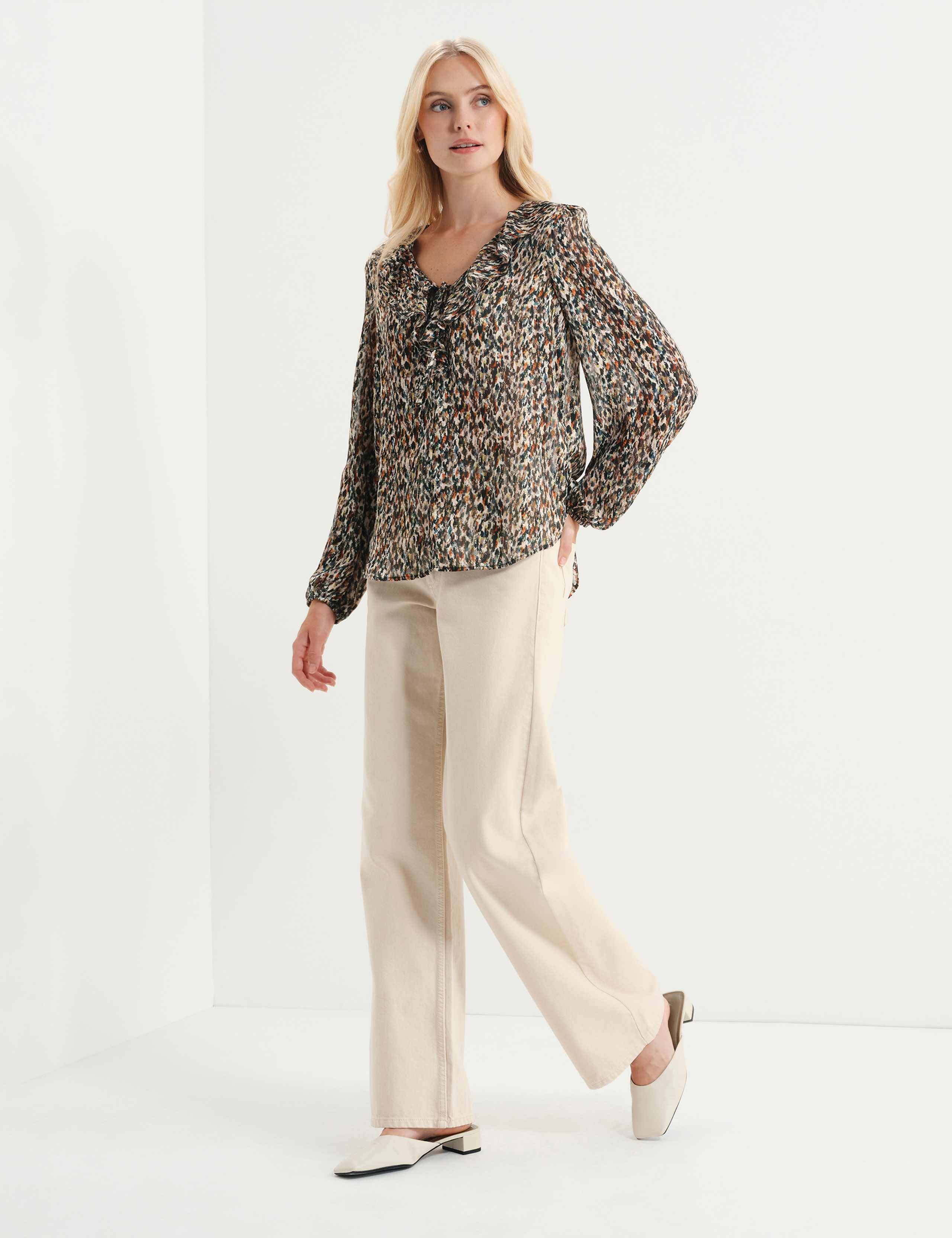 Printed Satin Chiffon Ruffle Blouse 5 of 7