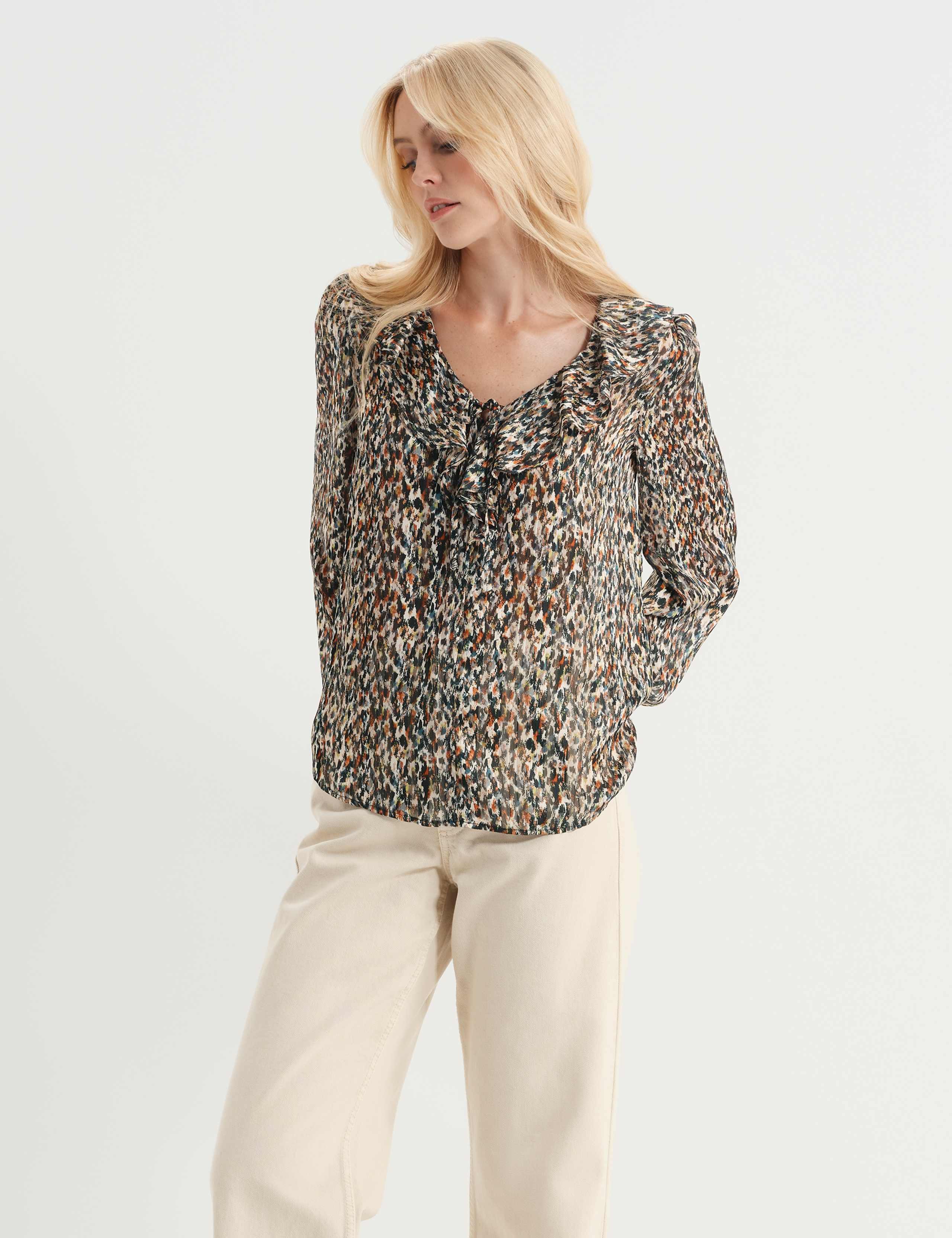 Printed Satin Chiffon Ruffle Blouse 7 of 7