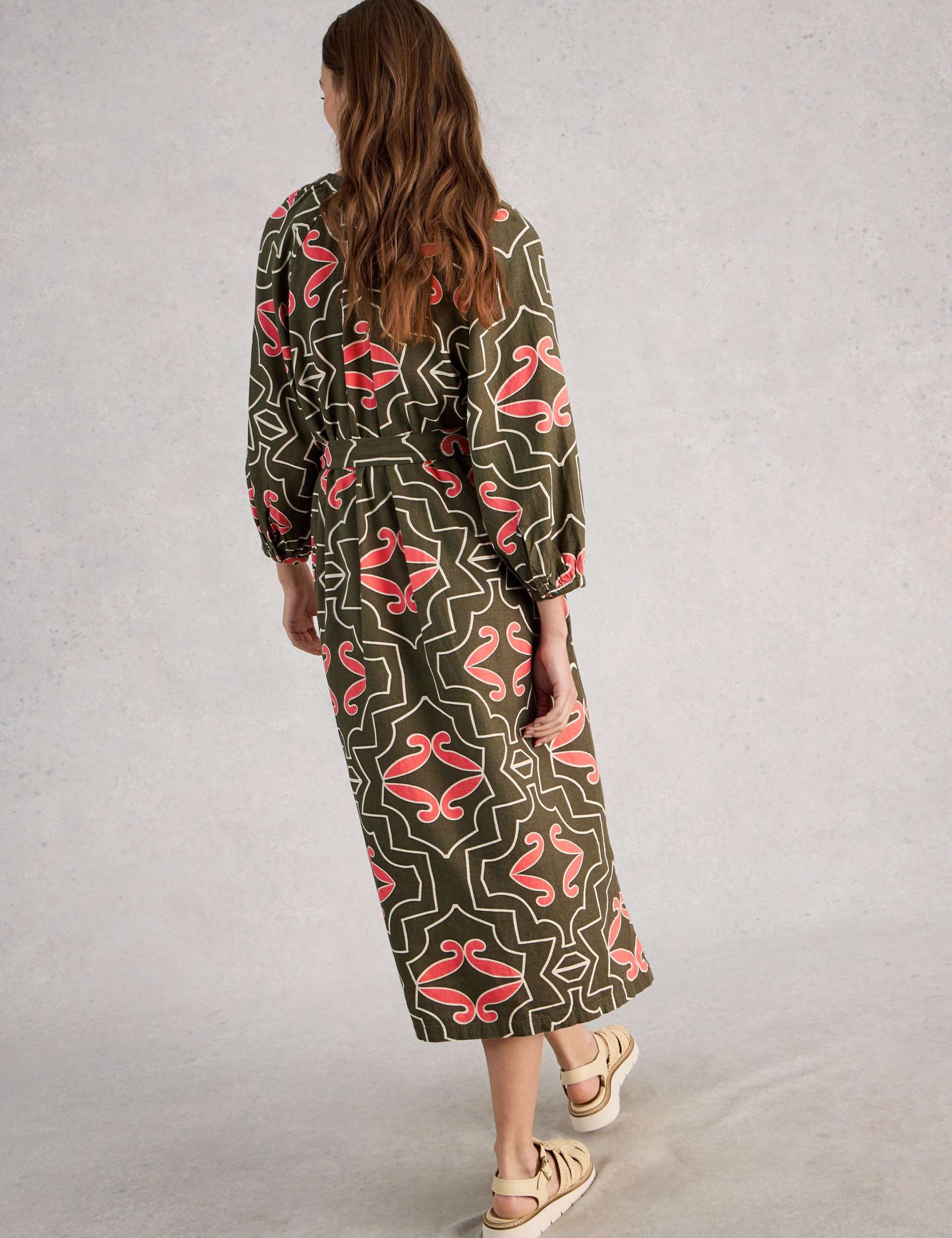Linen Blend Printed Midi Tea Dress 3 of 6