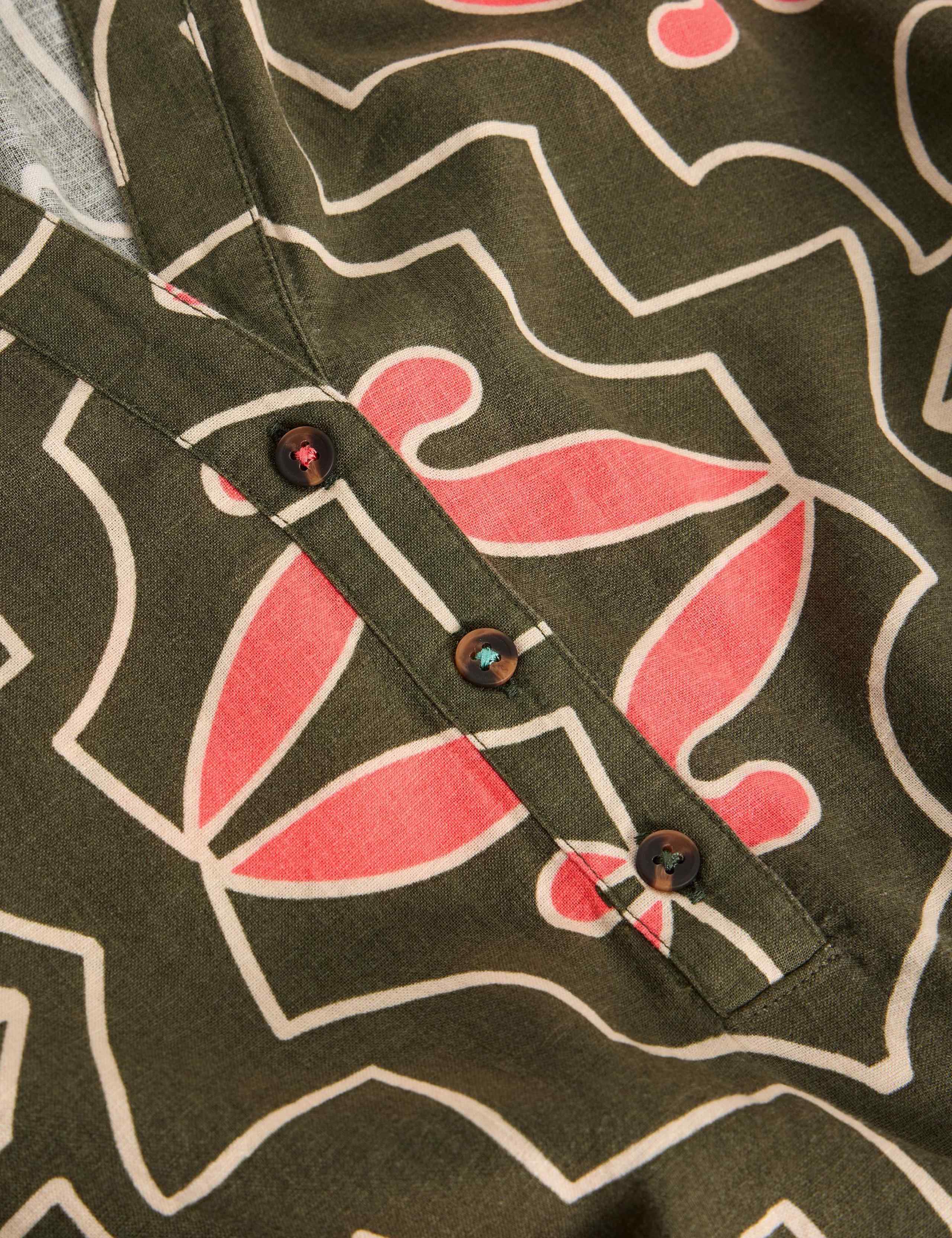 Linen Blend Printed Midi Tea Dress 4 of 6