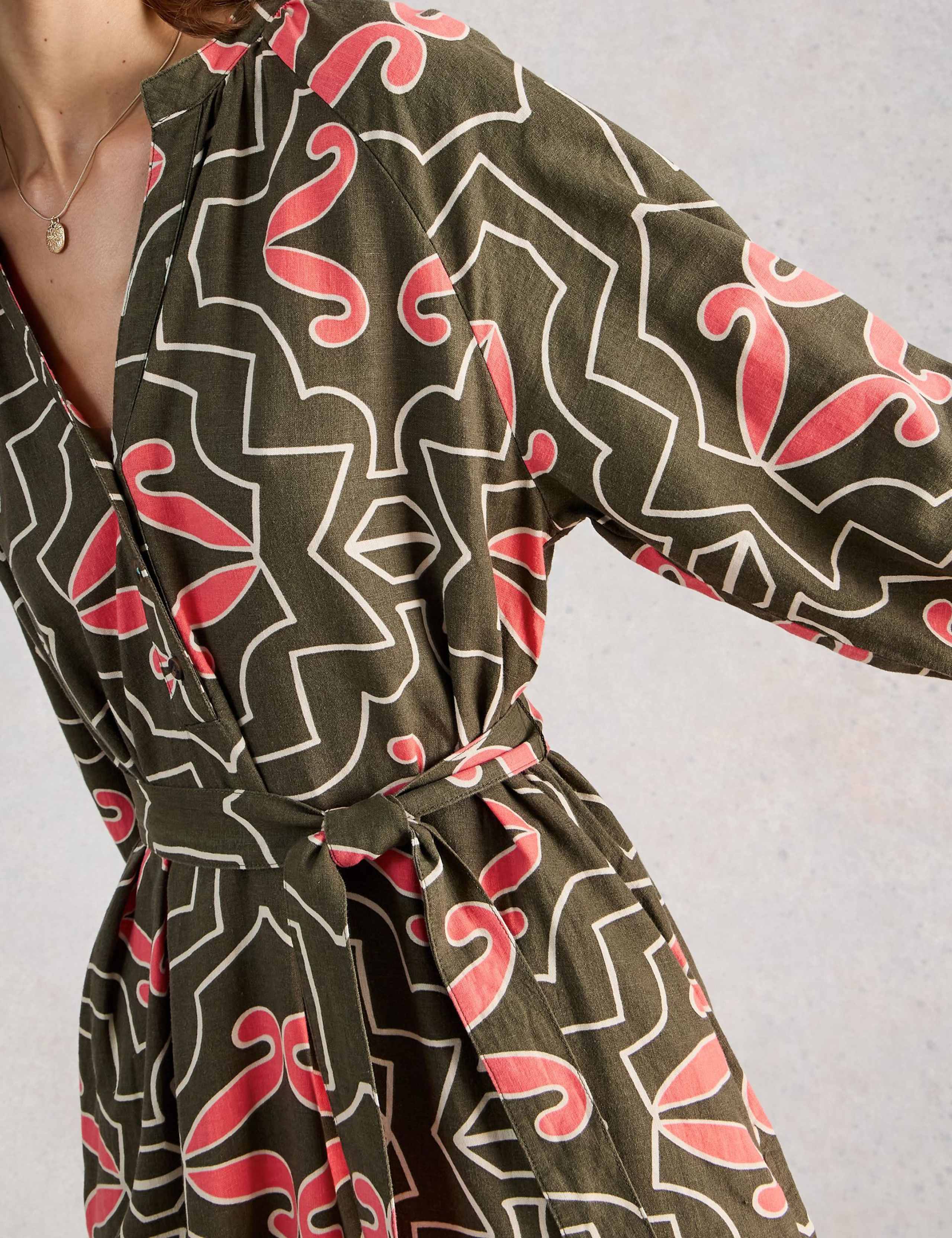 Linen Blend Printed Midi Tea Dress 5 of 6