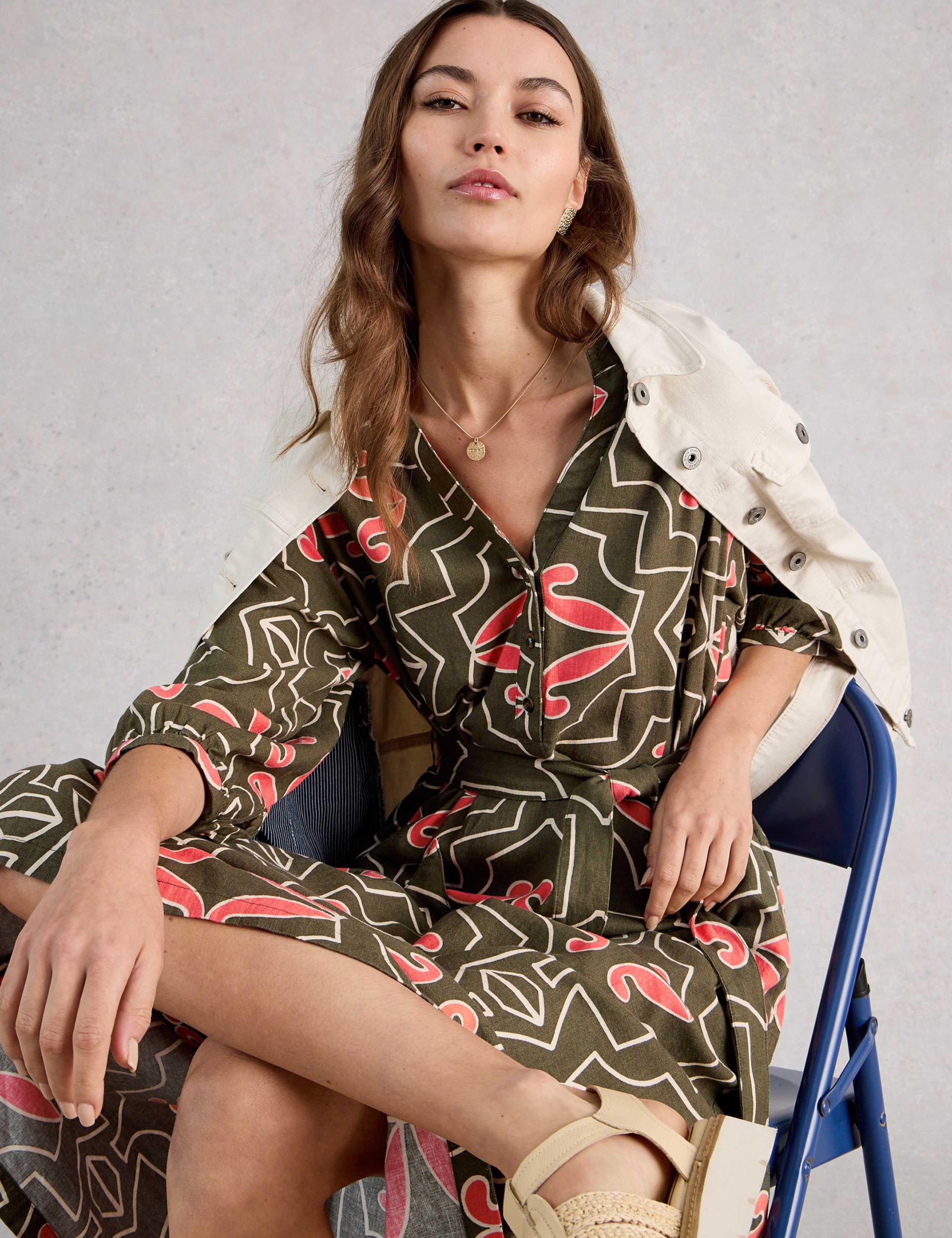 Linen Blend Printed Midi Tea Dress 6 of 6