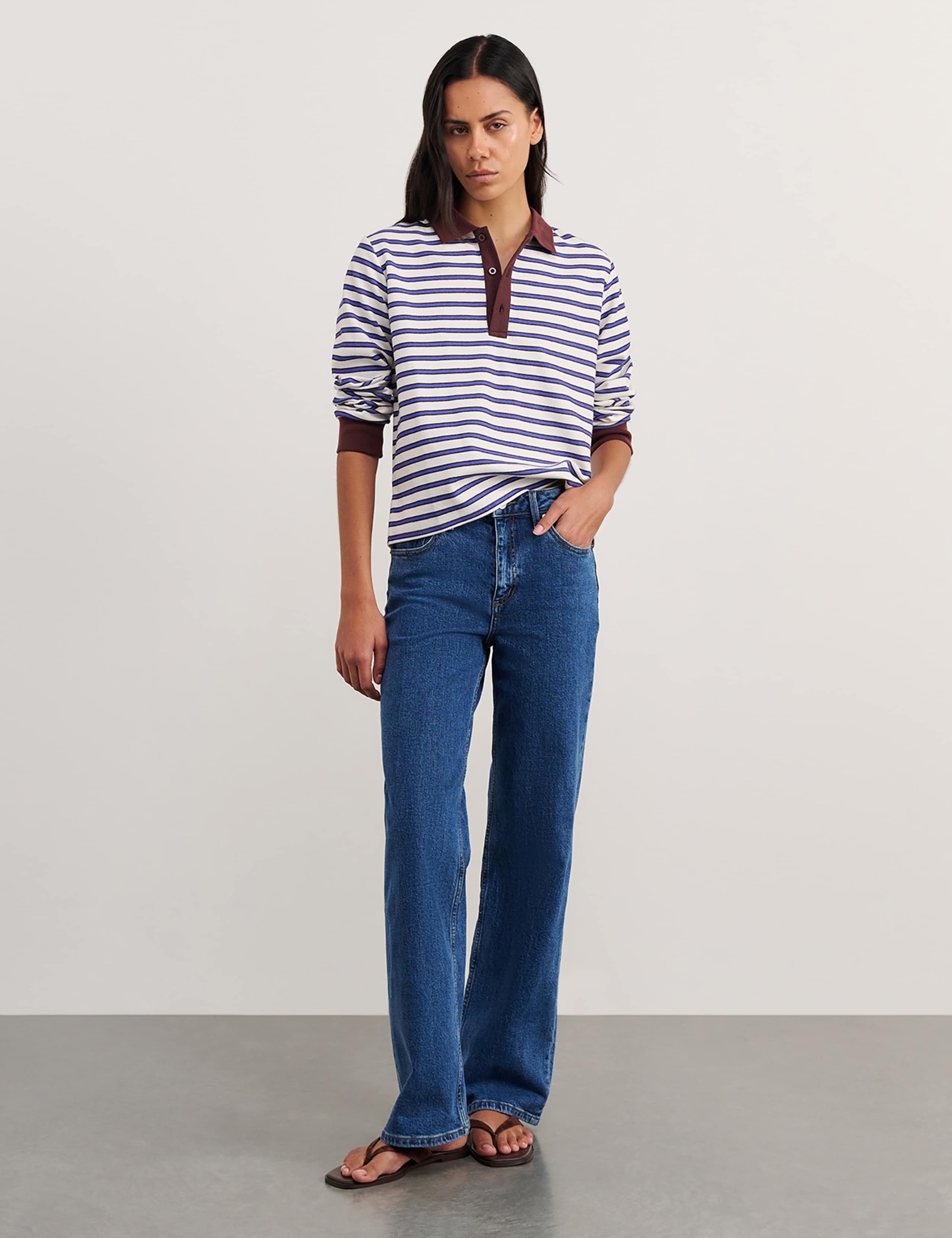Cotton Blend Striped Rugby Top 2 of 6