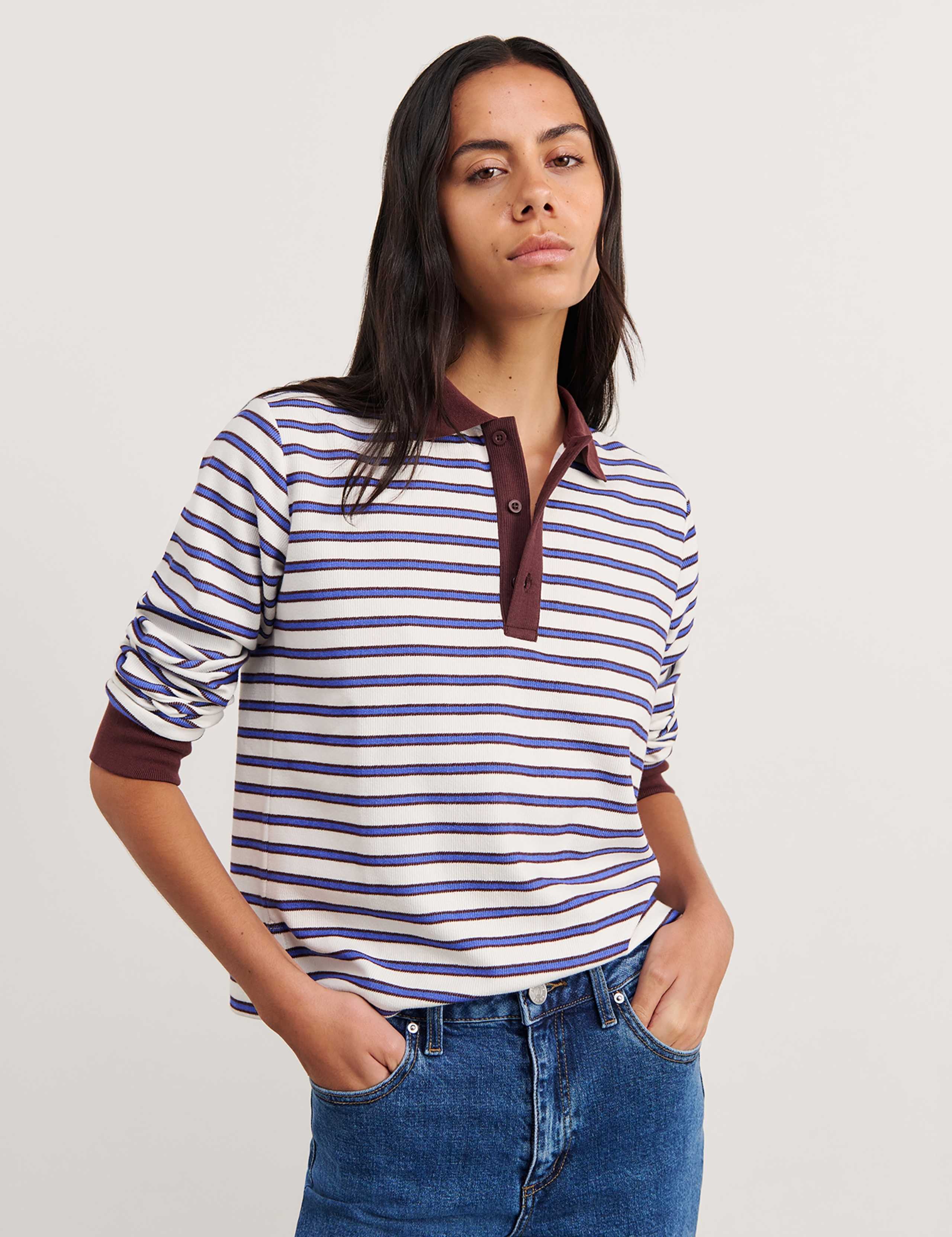 Cotton Blend Striped Rugby Top 3 of 6