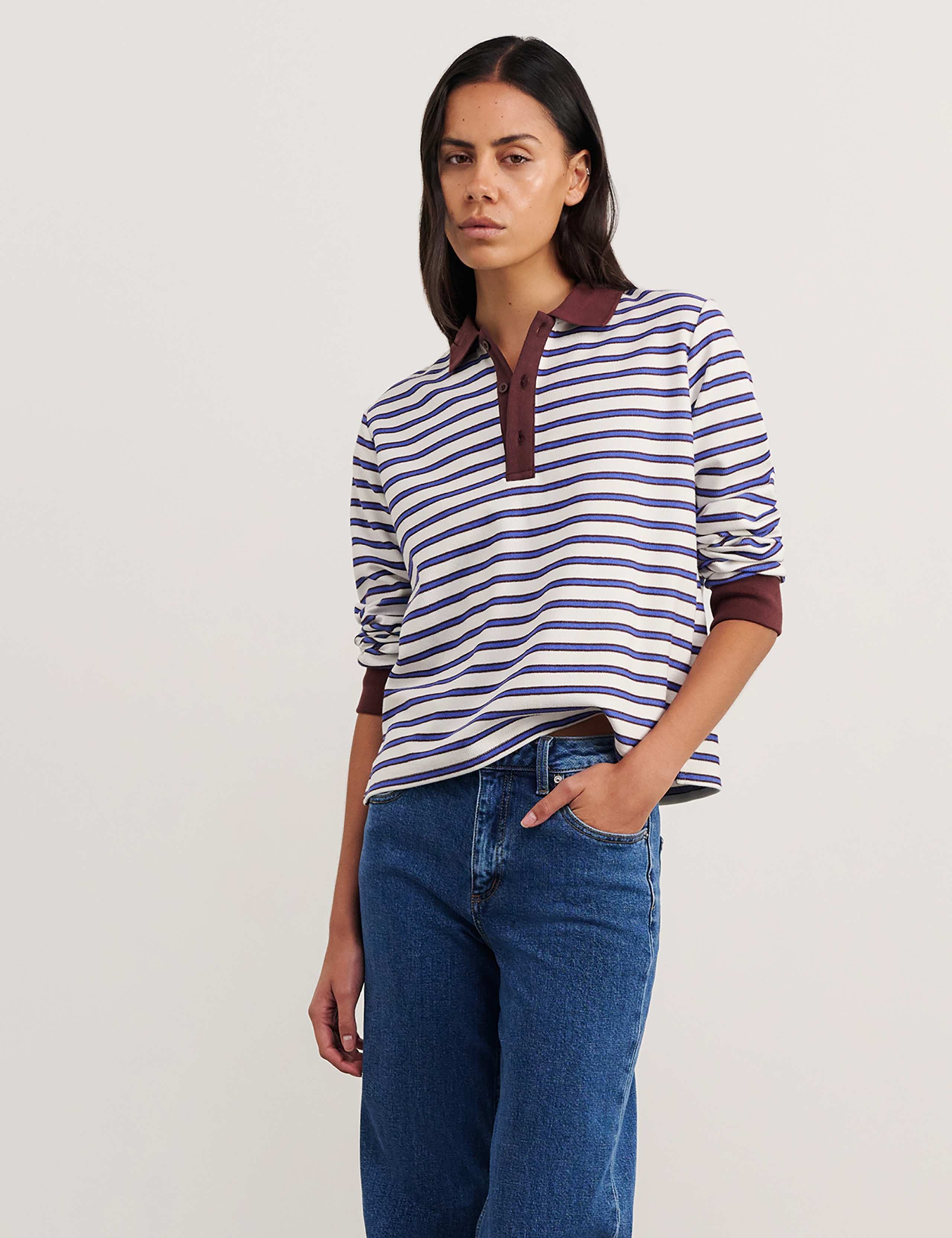 Cotton Blend Striped Rugby Top 4 of 6