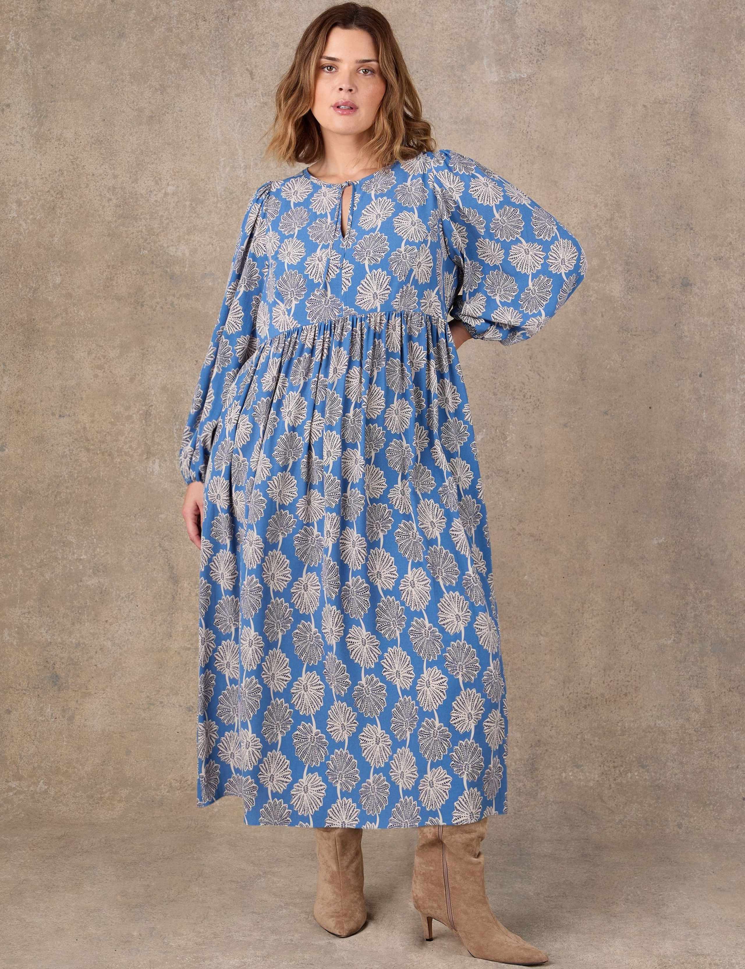 Floral Tie Neck Blouson Sleeve Midaxi Dress 2 of 5