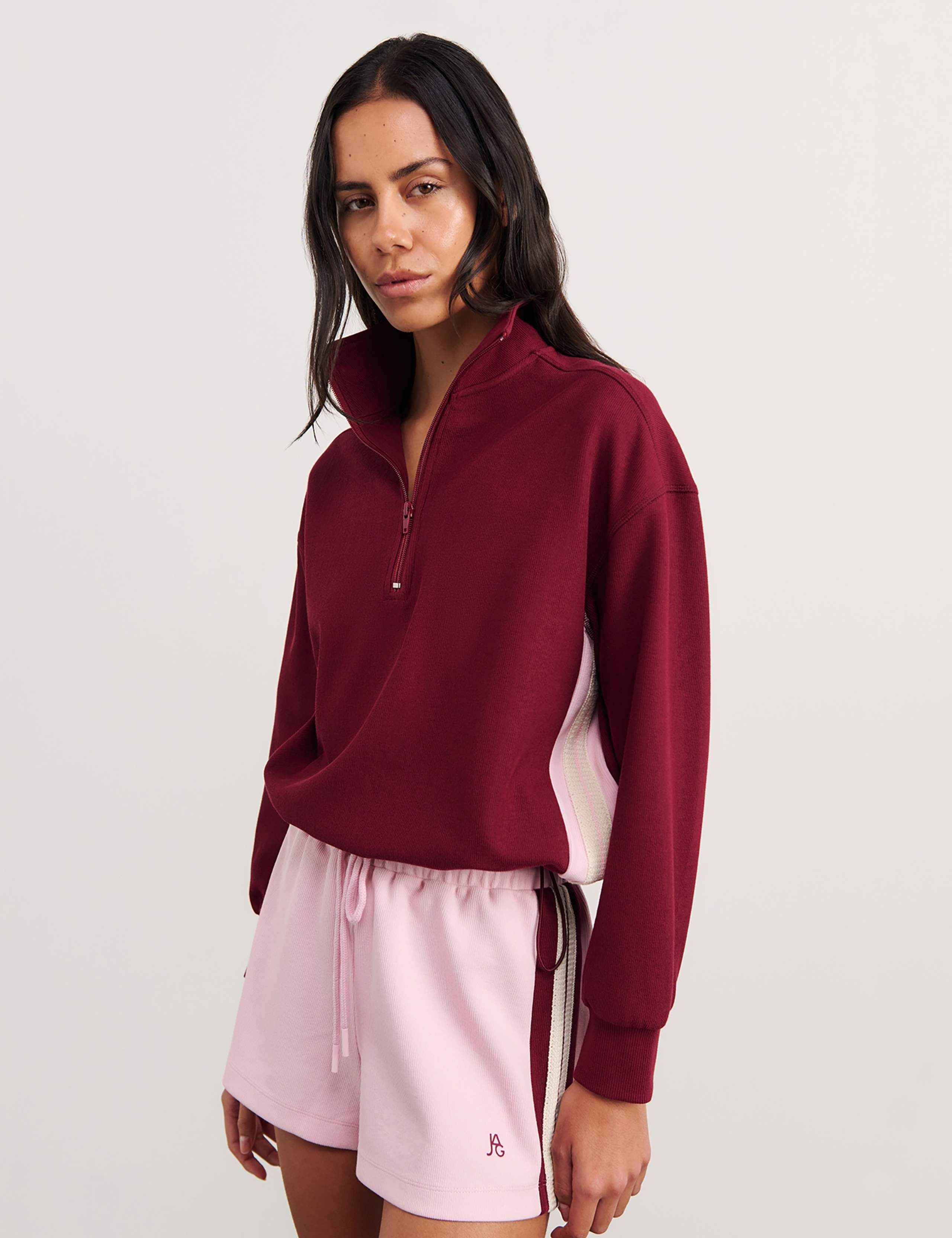 Cotton Blend Quarter Zip Cropped Jumper 3 of 5