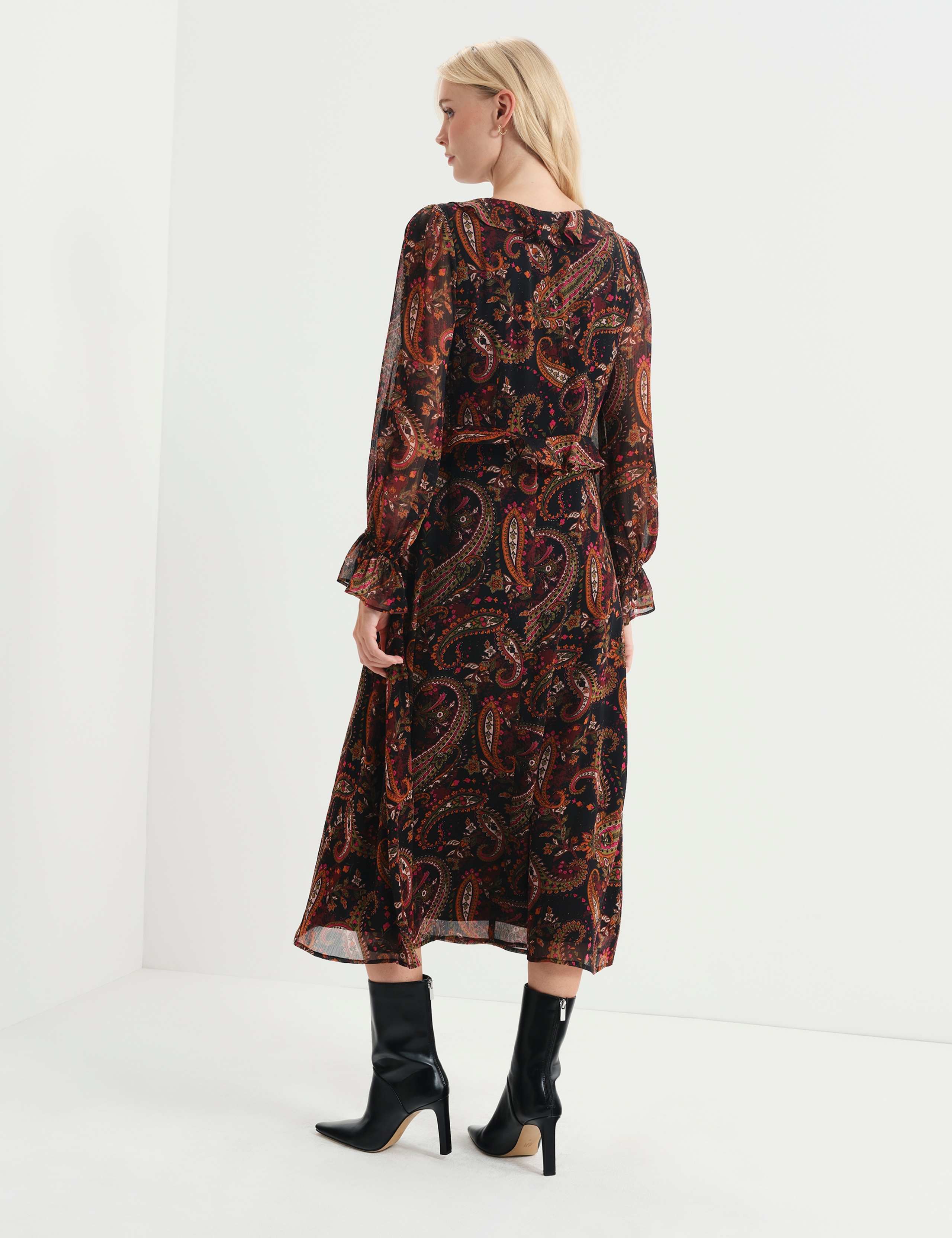 Chiffon Paisley Ruffle Midi Tea Dress 5 of 8