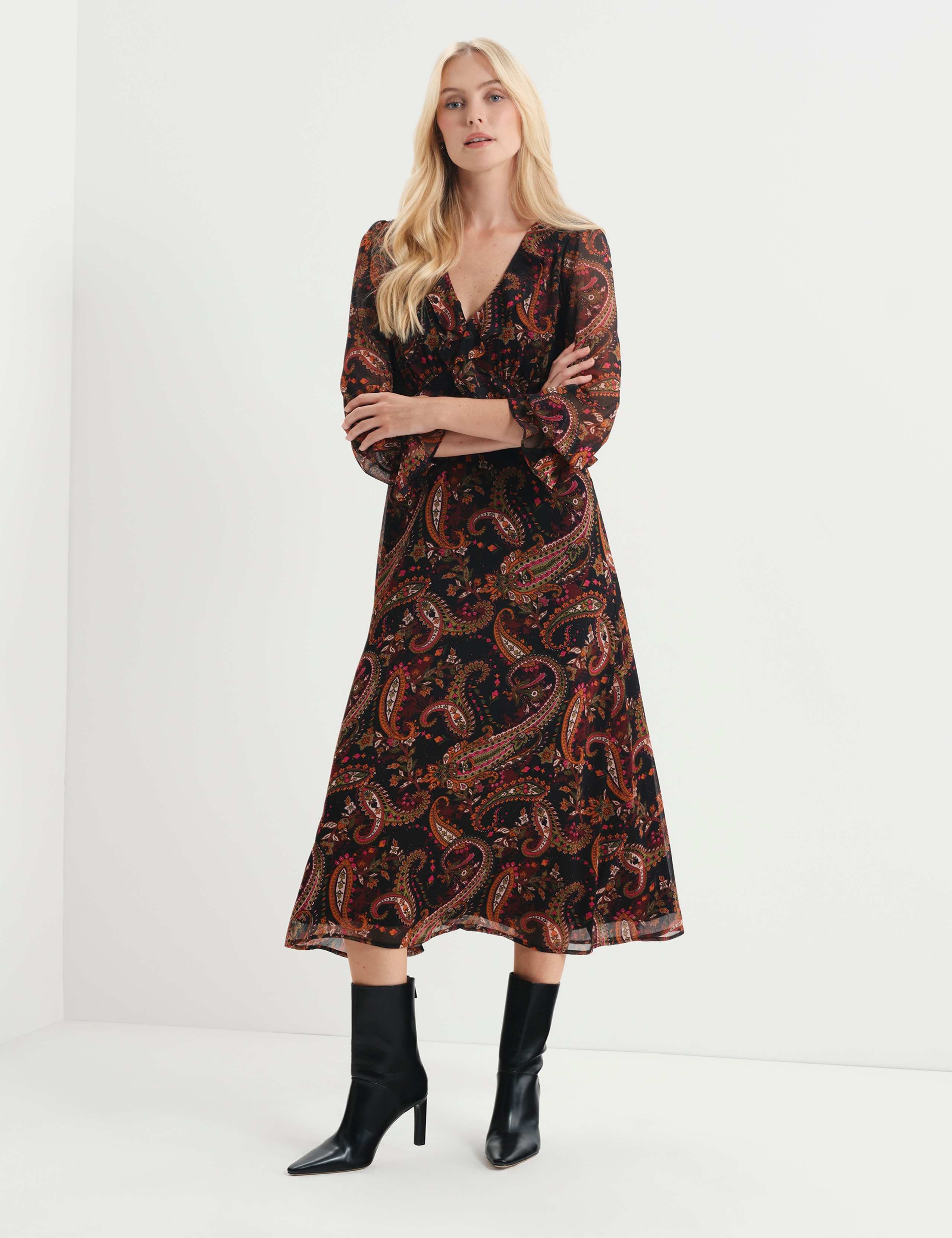 Chiffon Paisley Ruffle Midi Tea Dress 8 of 8