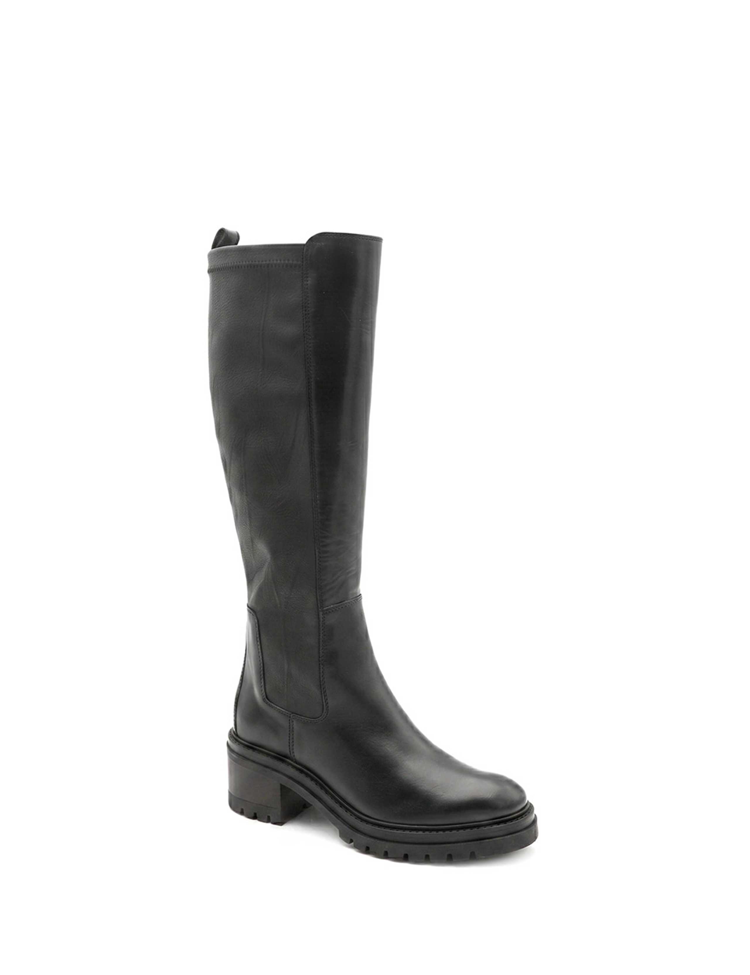 Leather Block Heel Round Toe Knee High Boots 2 of 5