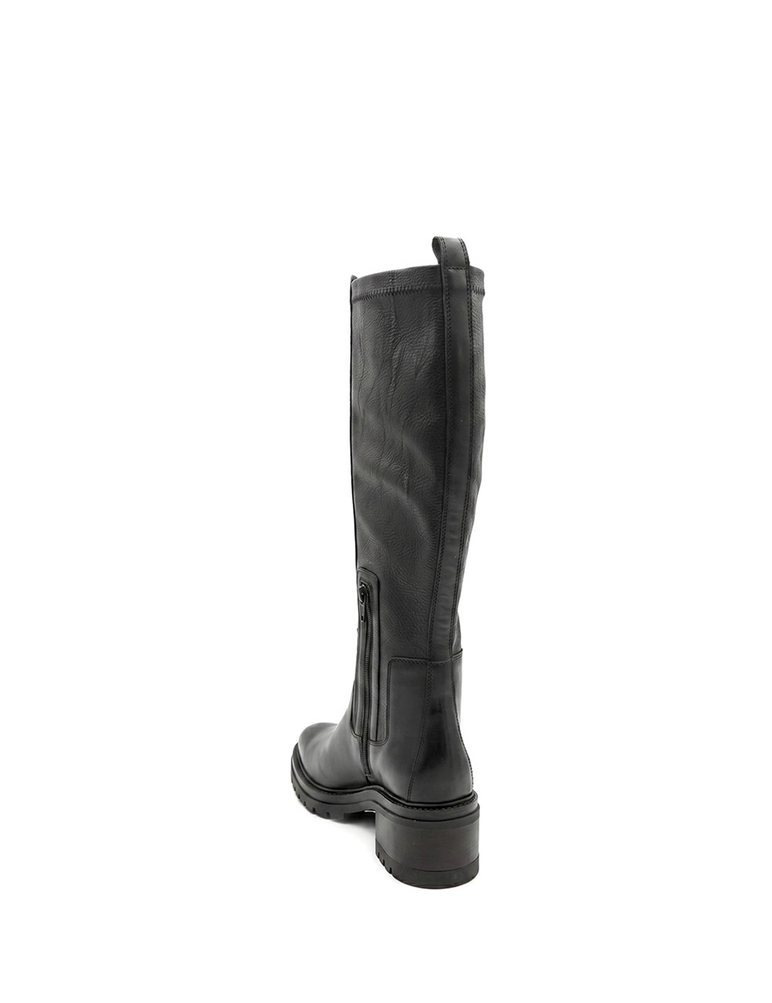 Leather Block Heel Round Toe Knee High Boots 3 of 5
