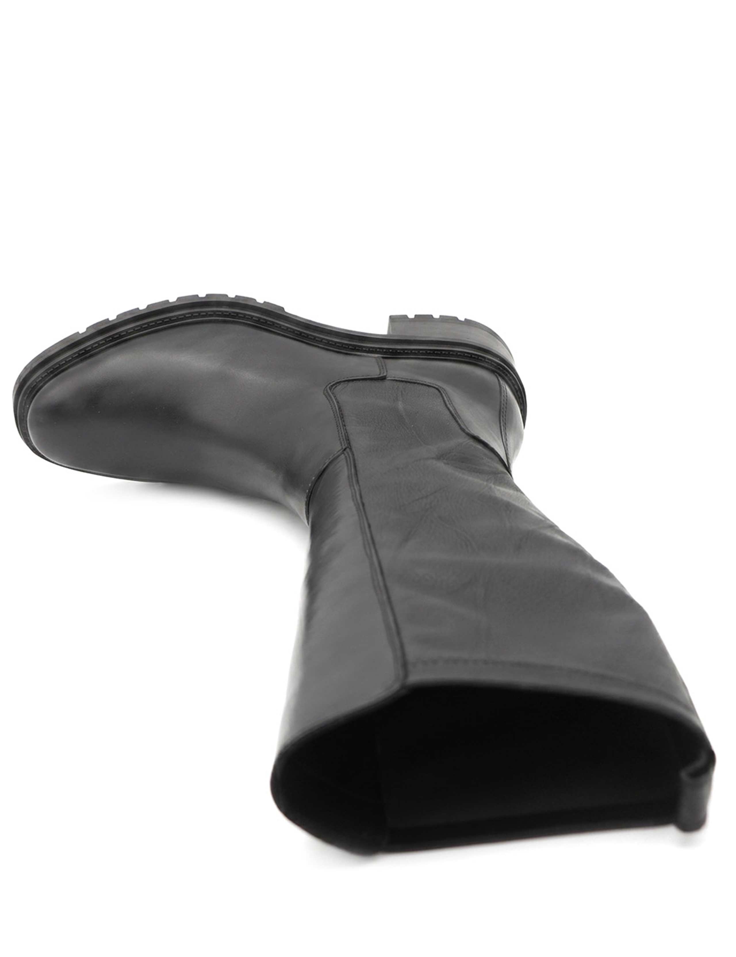 Leather Block Heel Round Toe Knee High Boots 4 of 5