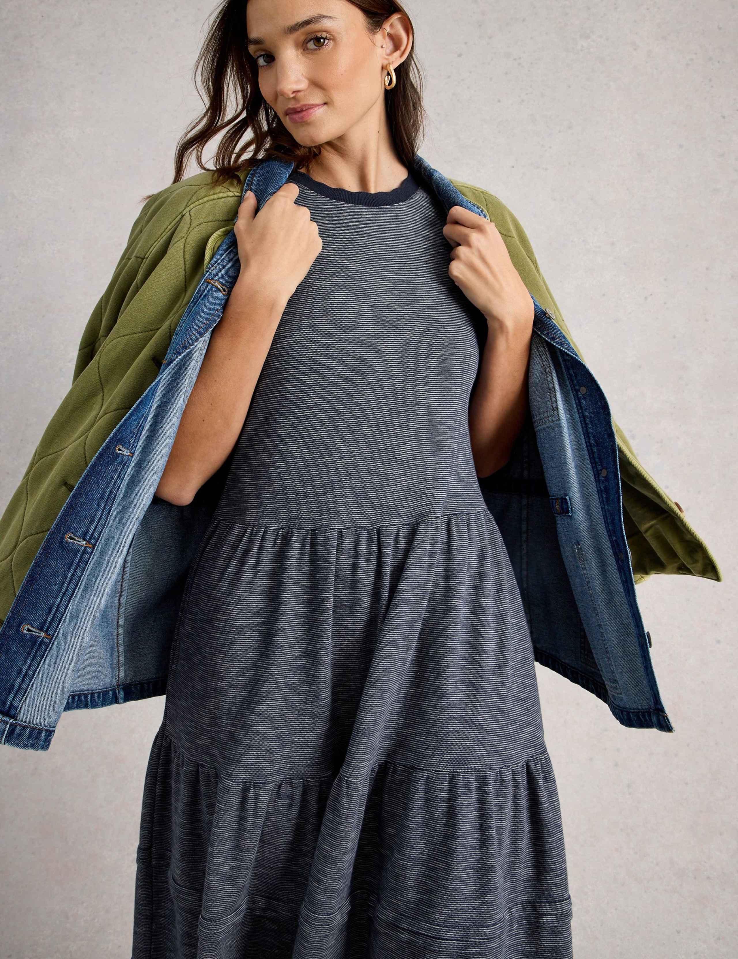 Pure Cotton Jersey Striped Midi Tiered Dress 3 of 6