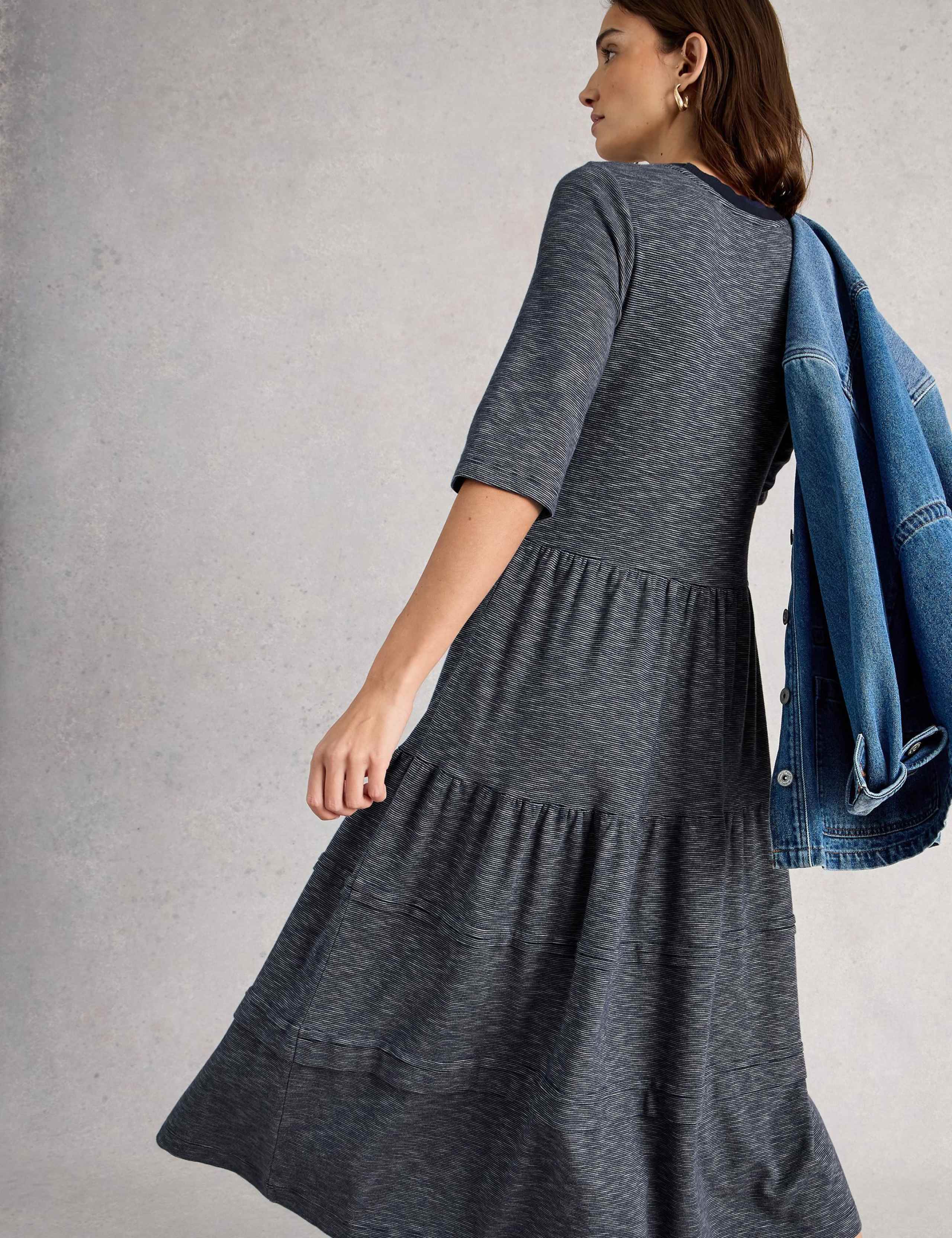 Pure Cotton Jersey Striped Midi Tiered Dress 4 of 6