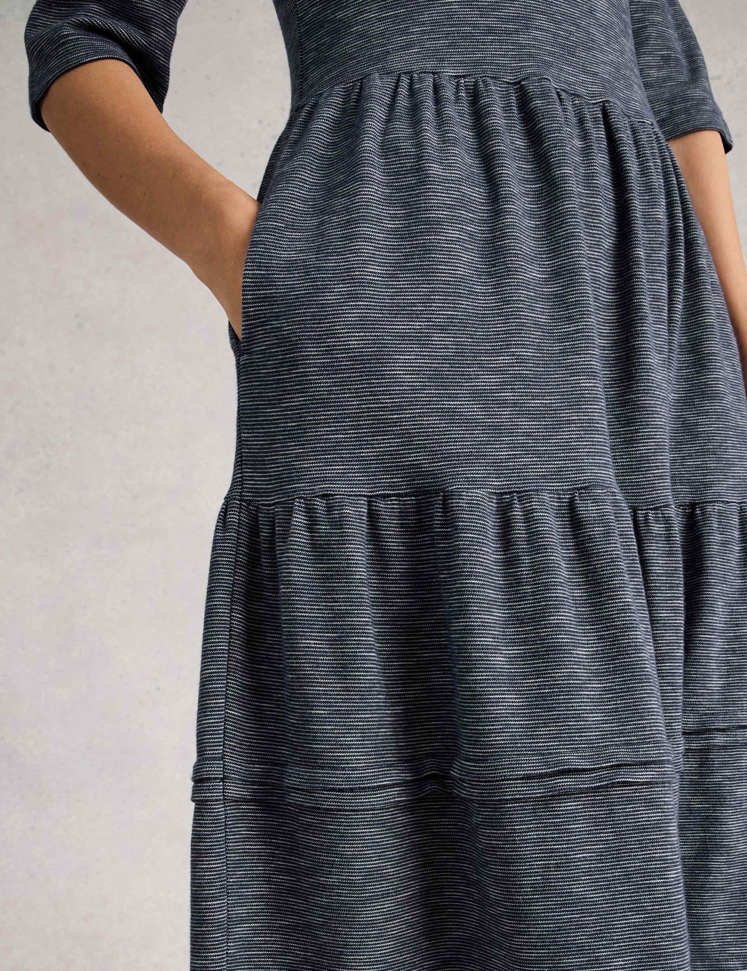 Pure Cotton Jersey Striped Midi Tiered Dress 5 of 6
