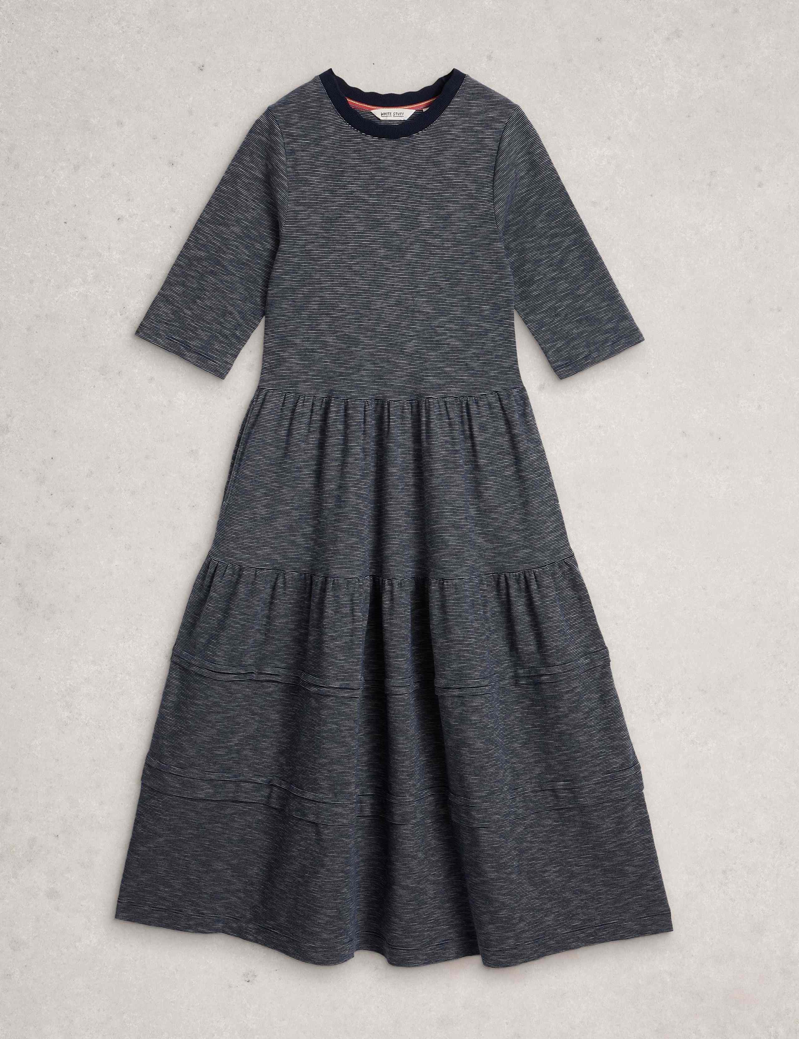 Pure Cotton Jersey Striped Midi Tiered Dress 2 of 6