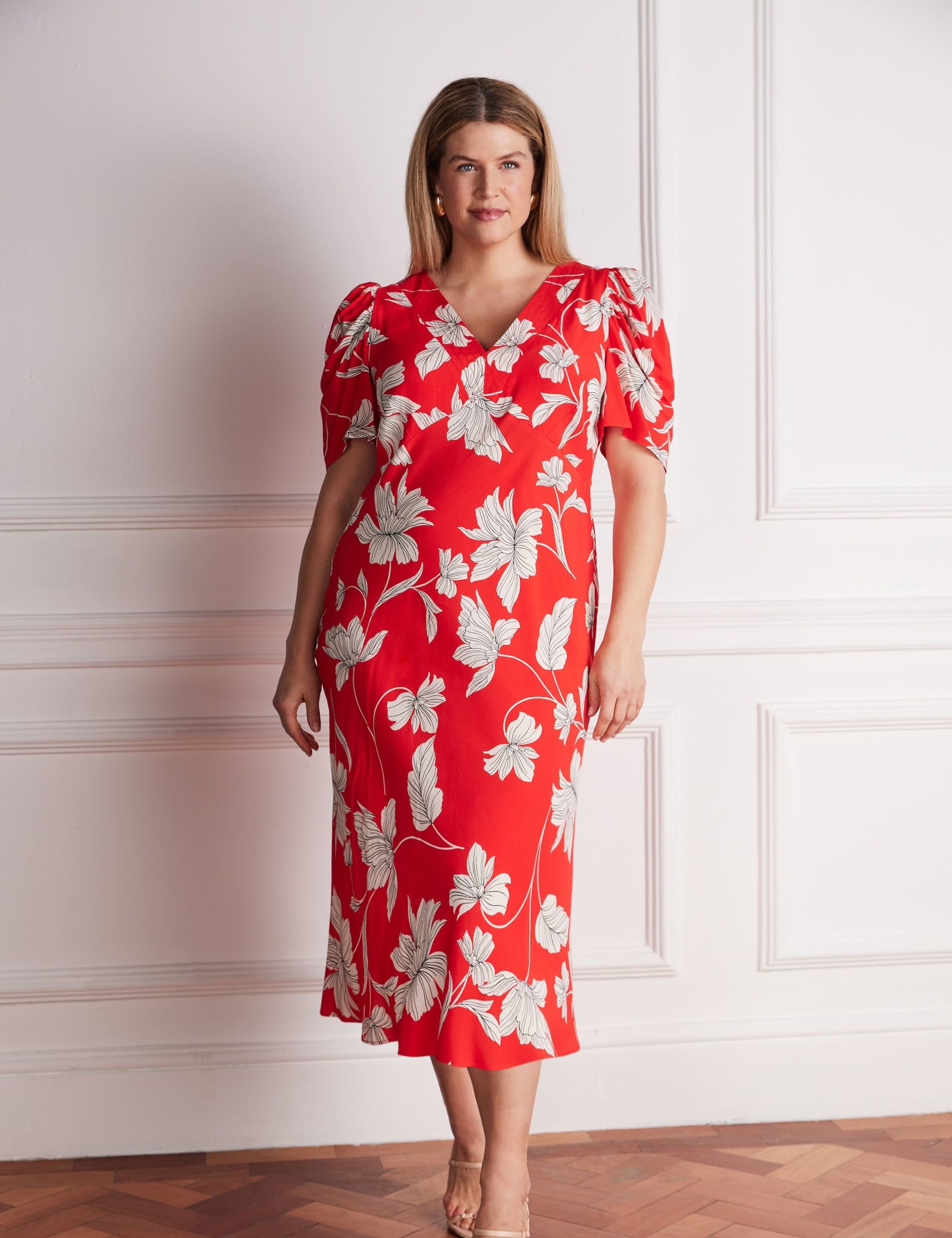 Jersey Floral V-Neck Midaxi Tea Dress 1 of 4