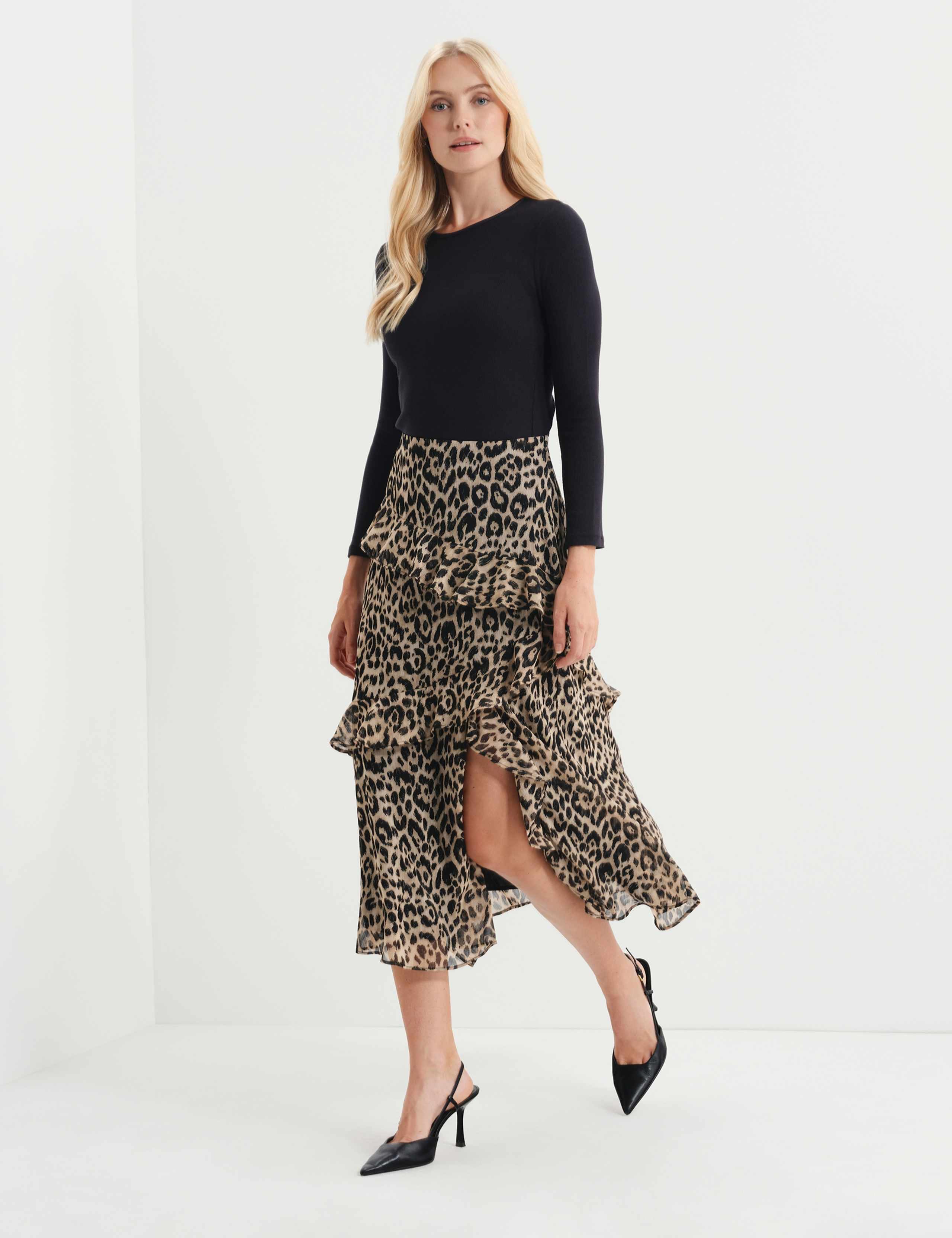 Leopard Print Asymmetric Ruffle Midi Tiered Skirt 9 of 9