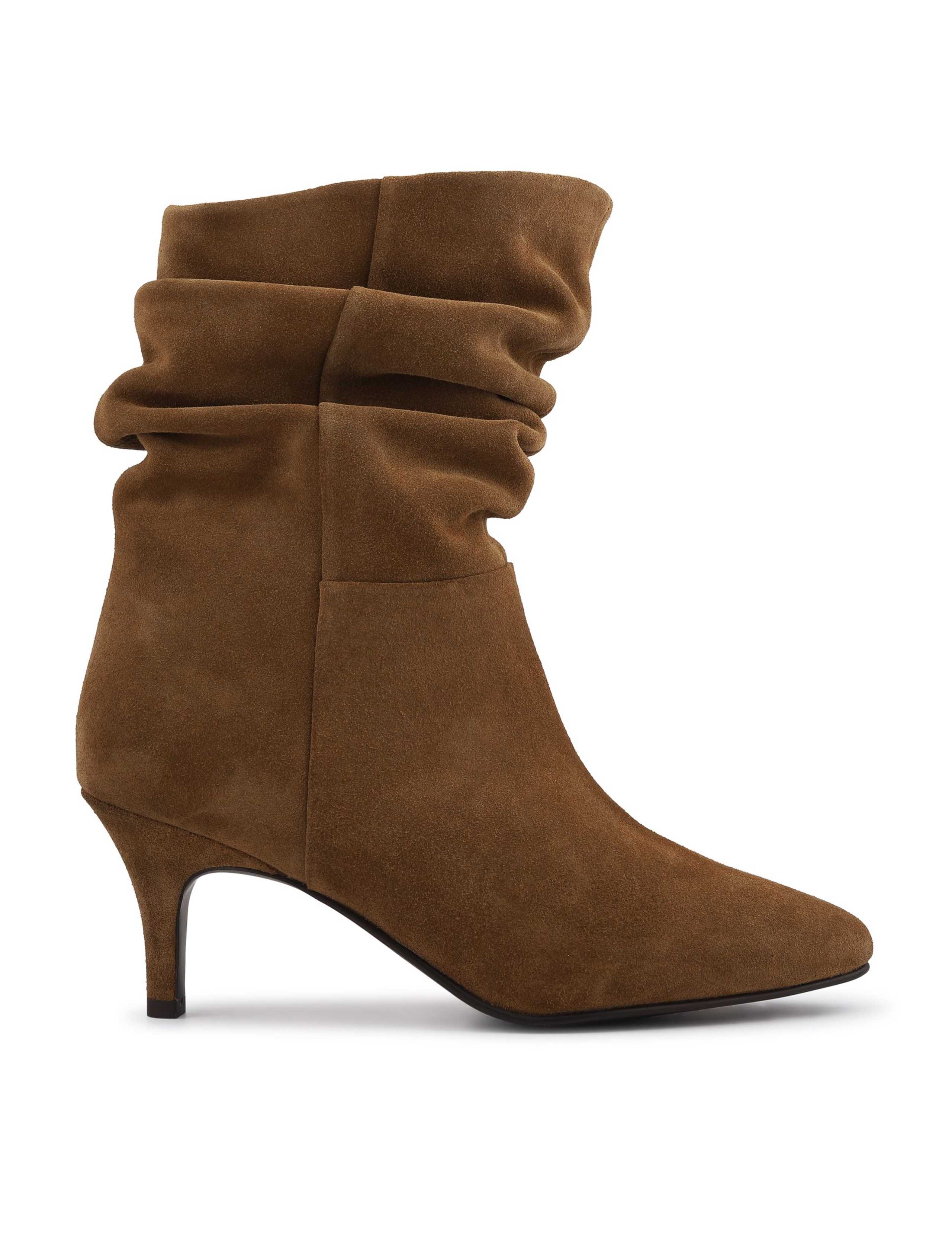 Leather Ruched Stiletto Heel Ankle Boots 1 of 6